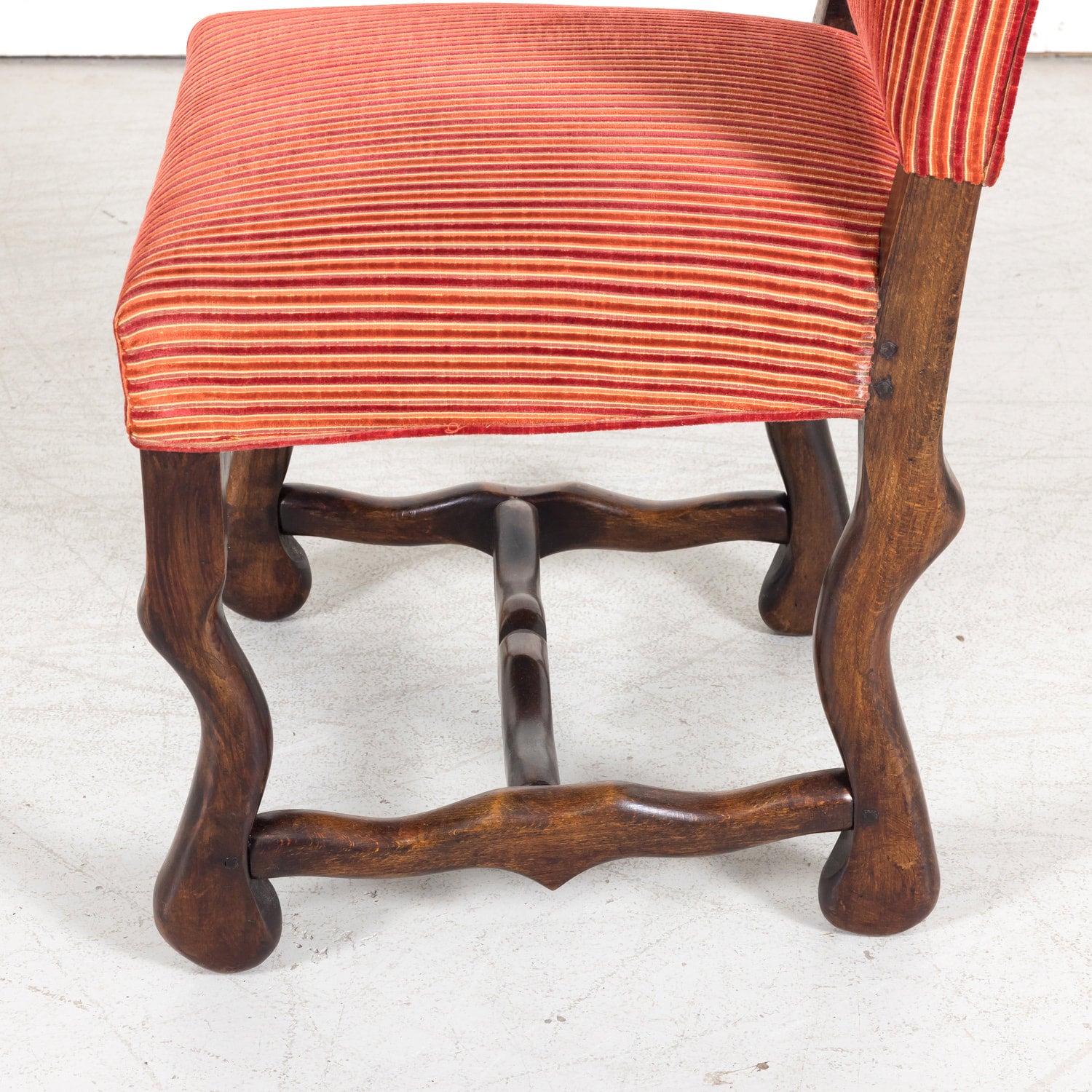 Set of 10 Antique French Louis XIII Style Os de Mouton Walnut Dining Side Chairs