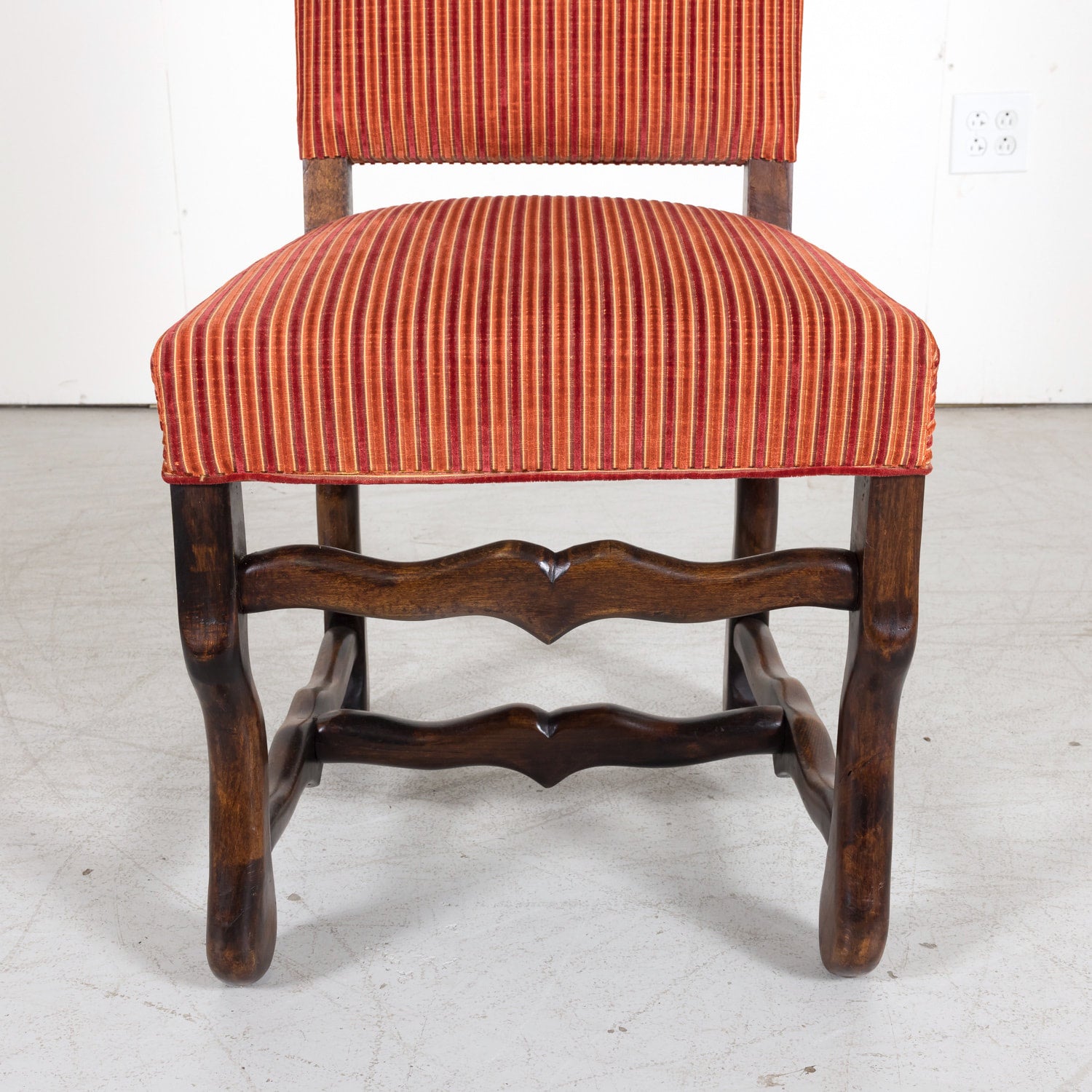 Set of 10 Antique French Louis XIII Style Os de Mouton Walnut Dining Side Chairs