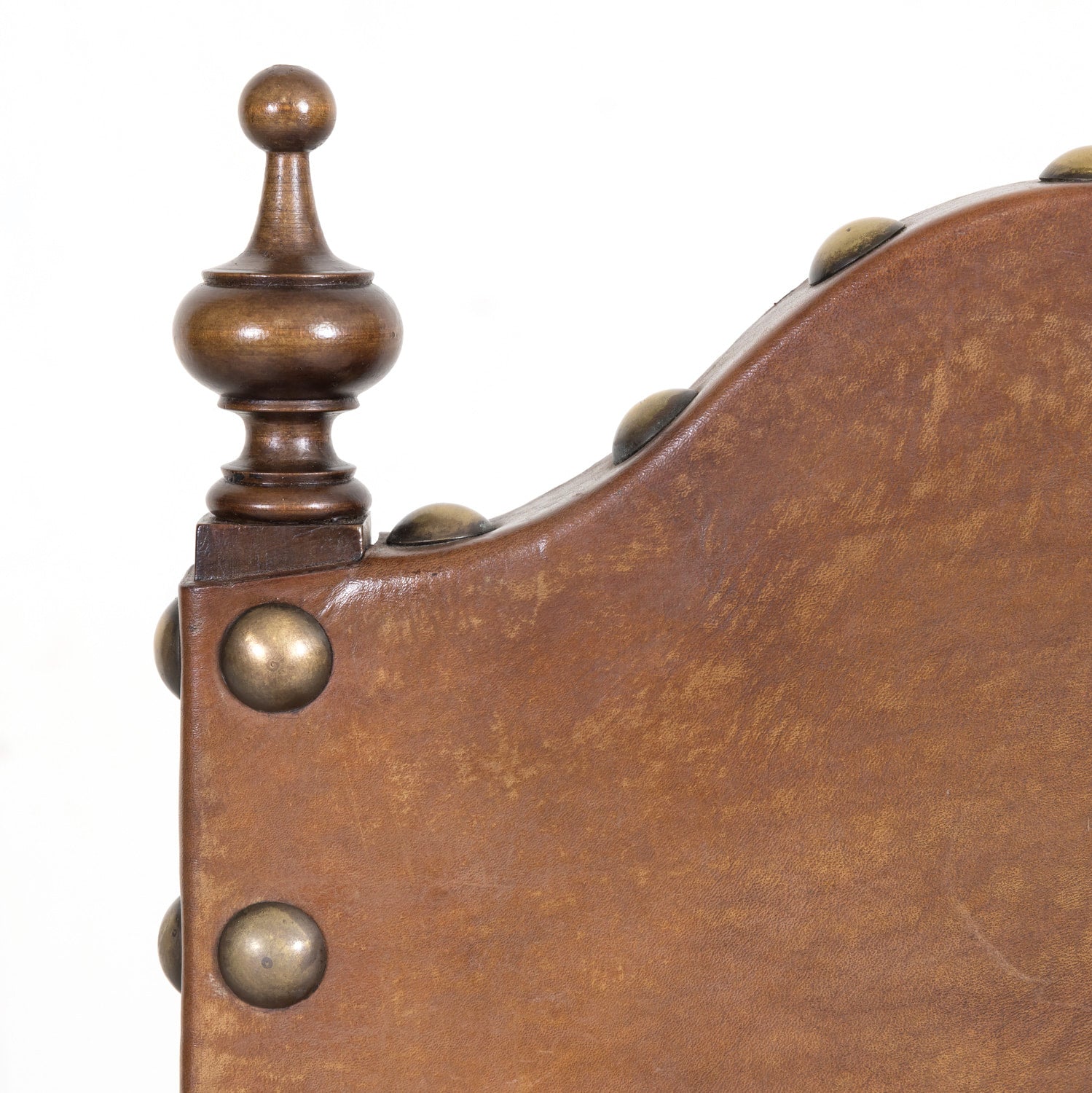 19th Century Spanish Baroque Style Leather and Walnut Side Chairs with Nailhead Trim, Set of 4