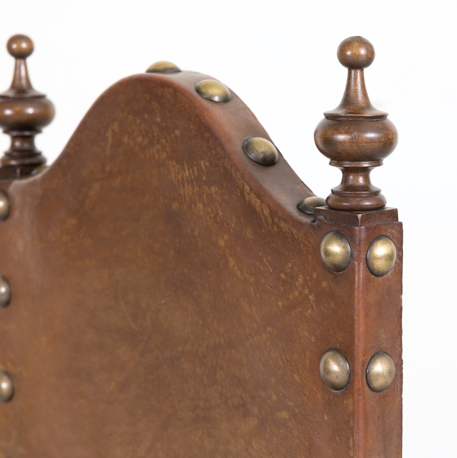19th Century Spanish Baroque Style Leather and Walnut Side Chairs with Nailhead Trim, Set of 4