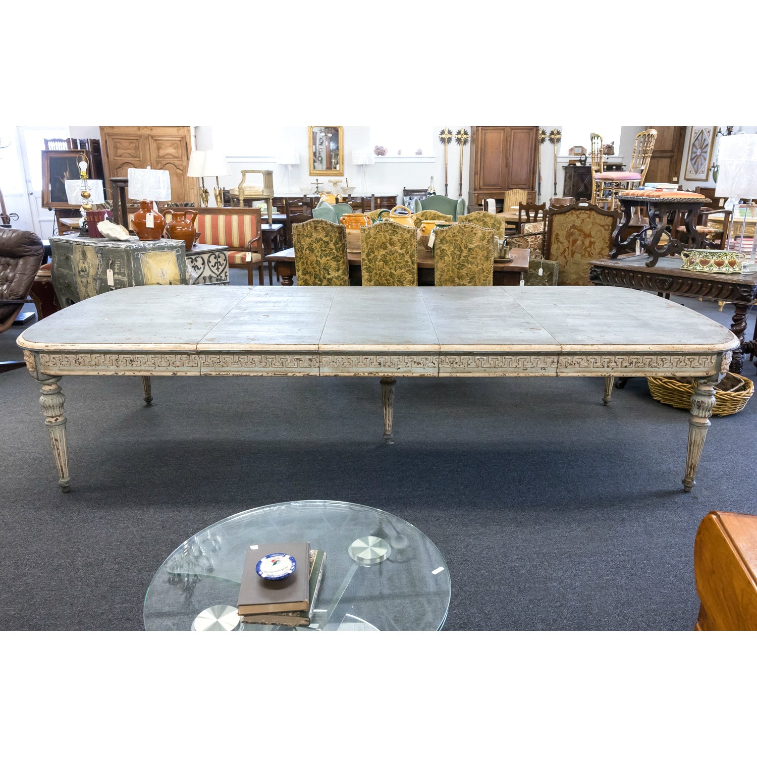 Grand Painted Italian 19th Century Louis XVI Style Dining Table with Leaves