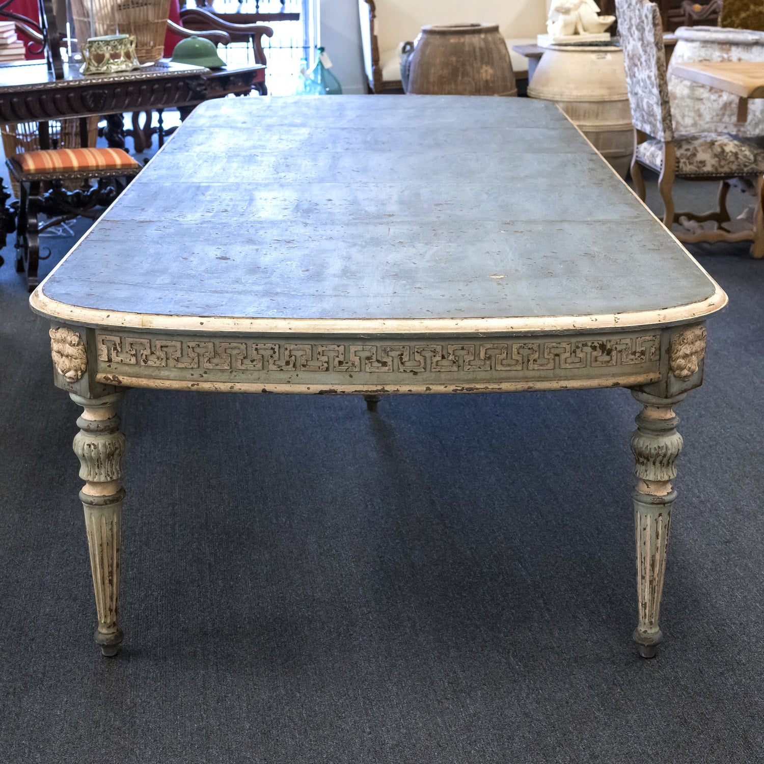 Grand Painted Italian 19th Century Louis XVI Style Dining Table with Leaves