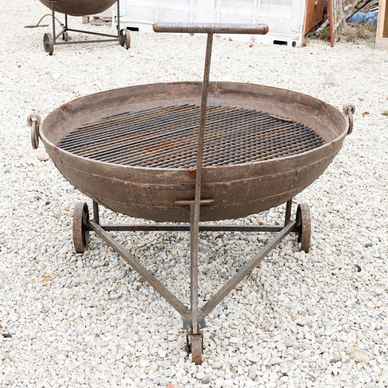 Large Cast Iron Kadai Fire Bowl or Fire Pit on Wheels, 47