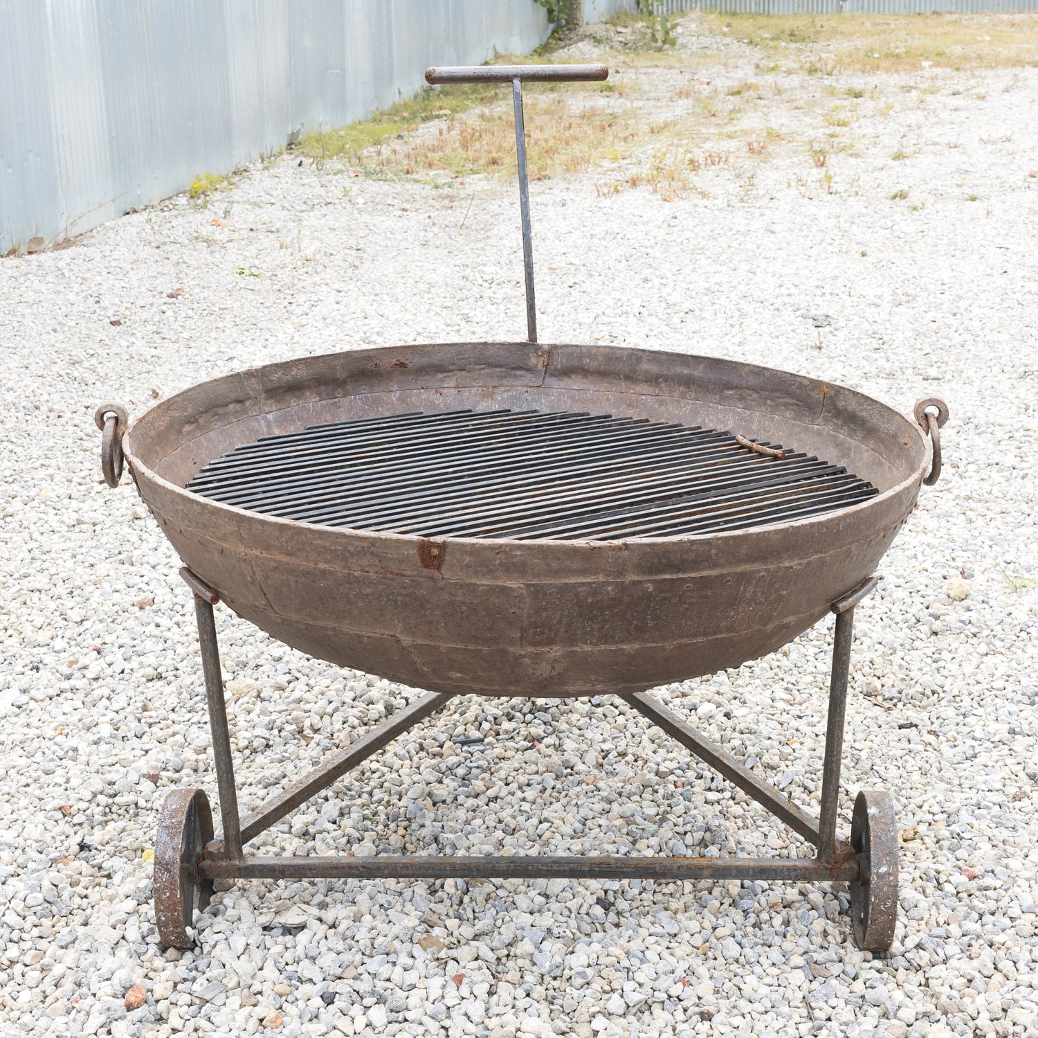 Large Cast Iron Kadai Fire Bowl or Fire Pit on Wheels, 47