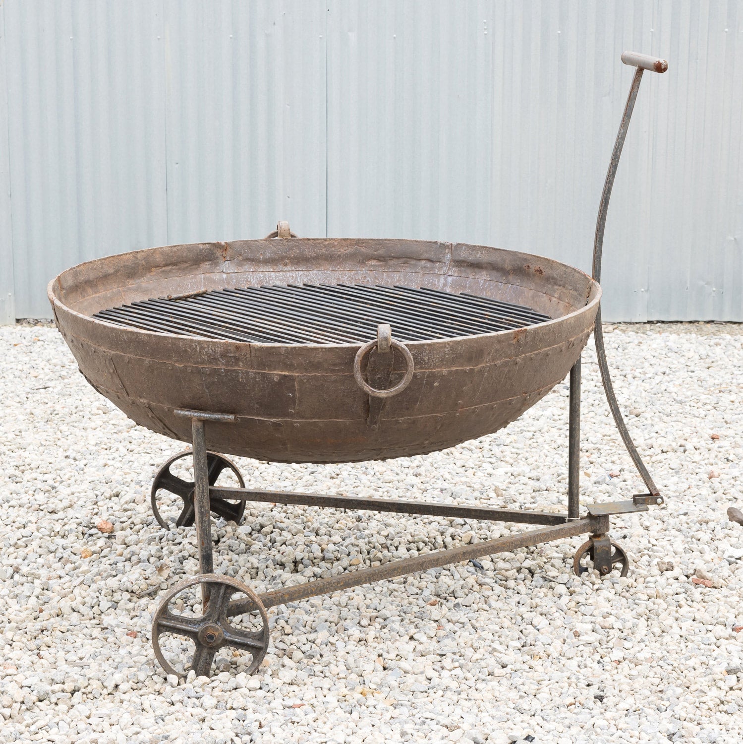 Large Cast Iron Kadai Fire Bowl or Fire Pit on Wheels, 47