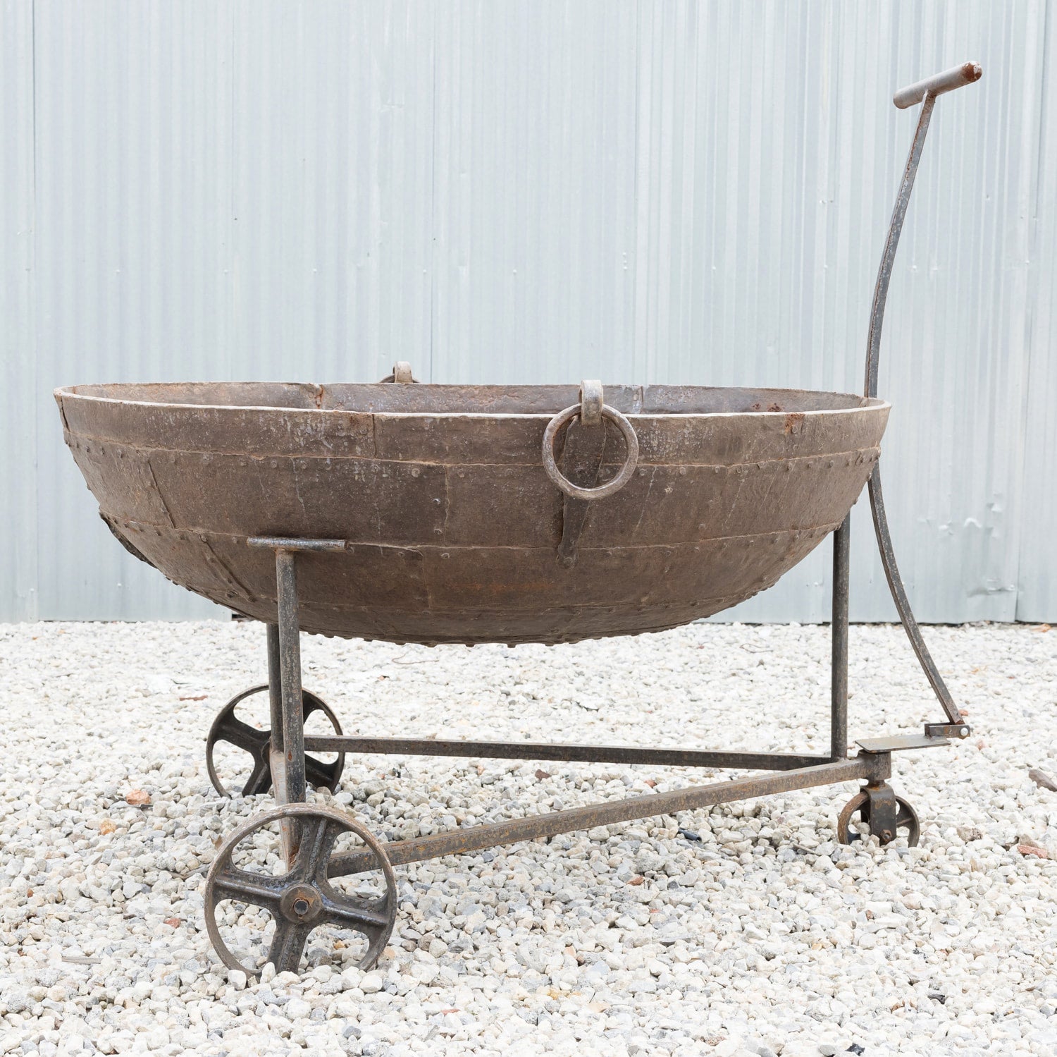 Large Cast Iron Kadai Fire Bowl or Fire Pit on Wheels, 47