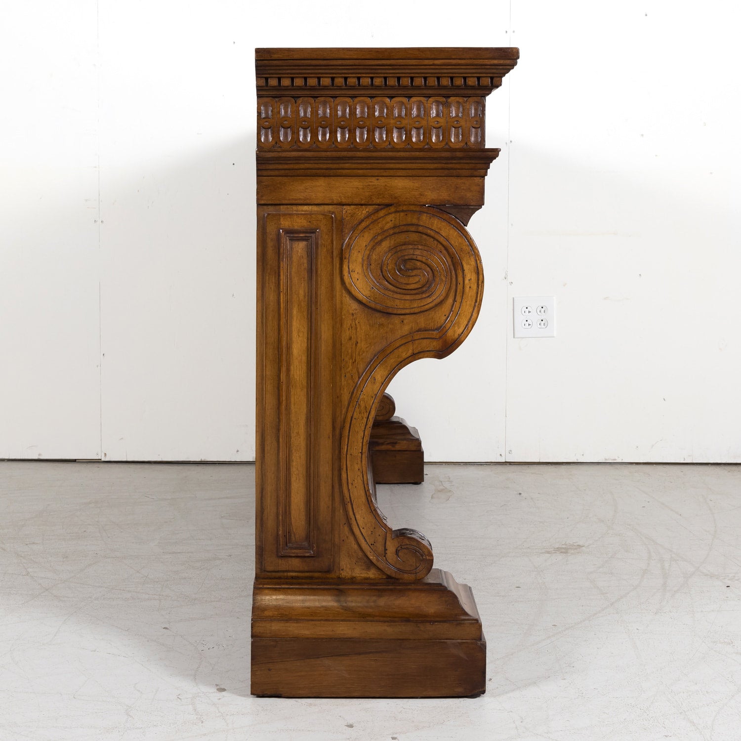 19th Century Spanish Renaissance Style Carved Walnut Wall Console with Three Drawers