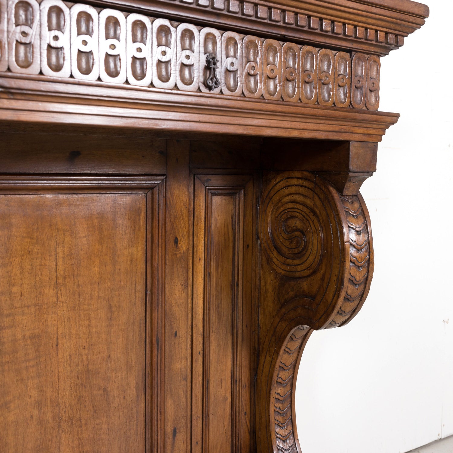 19th Century Spanish Renaissance Style Carved Walnut Wall Console with Three Drawers