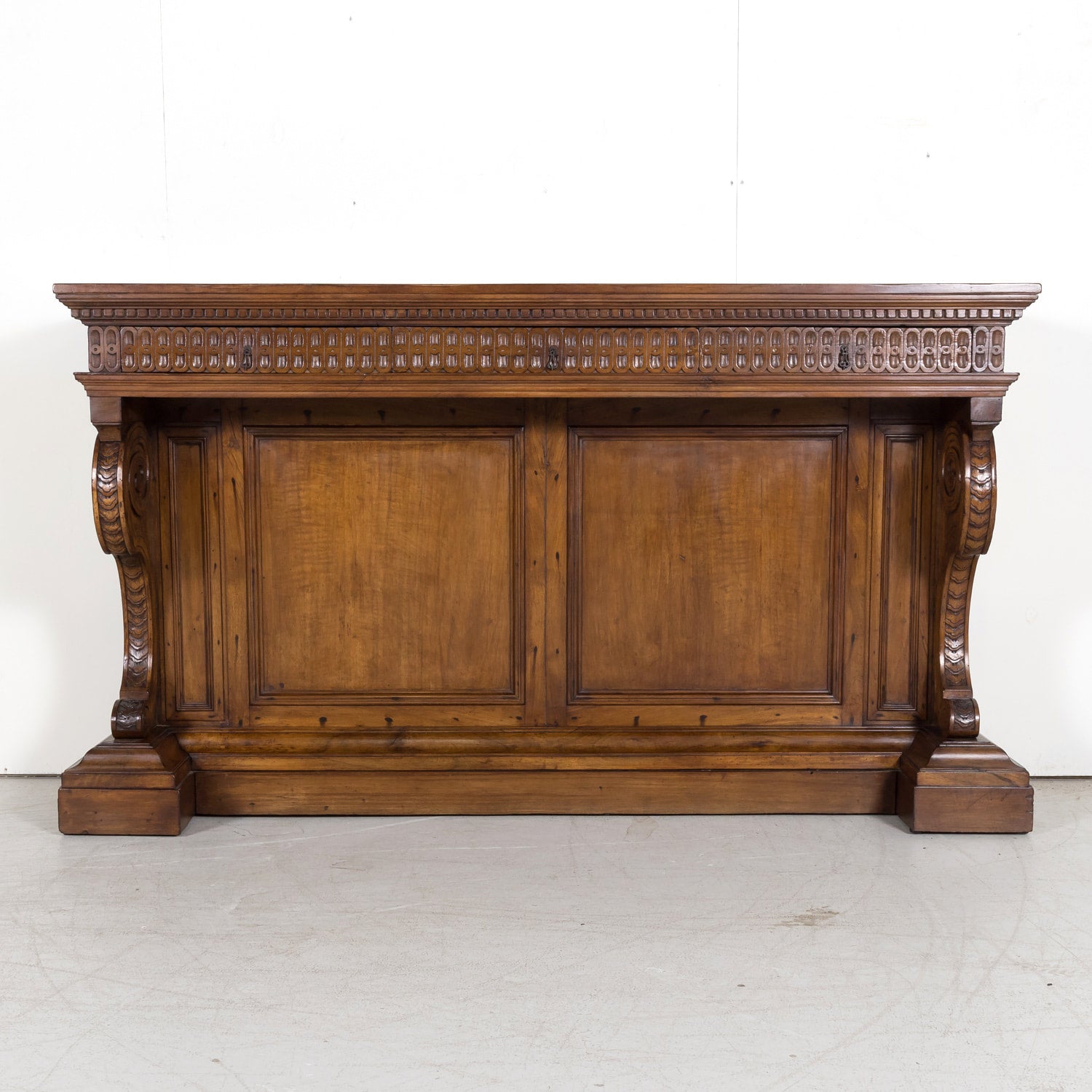 19th Century Spanish Renaissance Style Carved Walnut Wall Console with Three Drawers