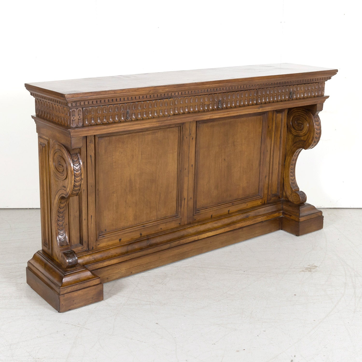 19th Century Spanish Renaissance Style Carved Walnut Wall Console with Three Drawers