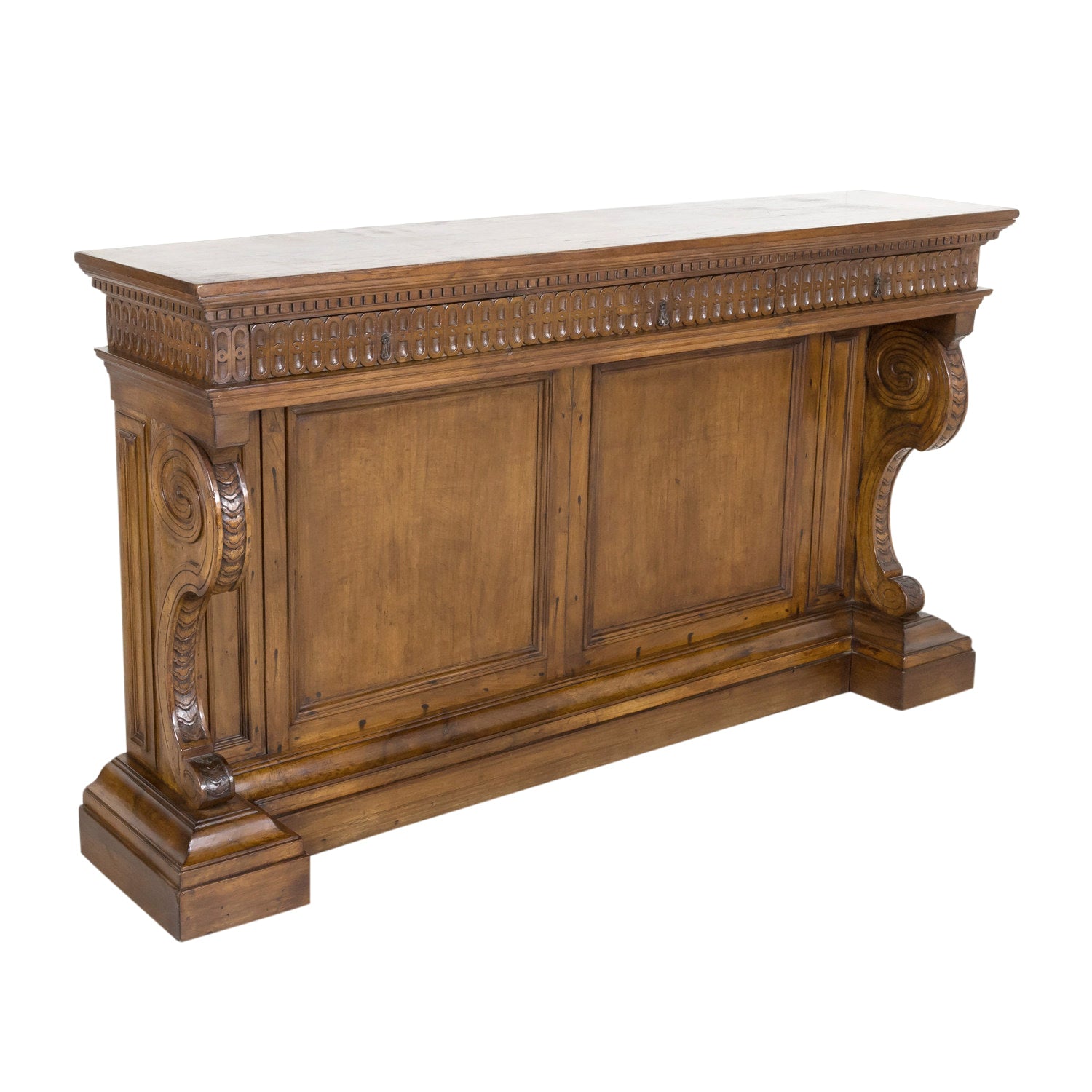19th Century Spanish Renaissance Style Carved Walnut Wall Console with Three Drawers