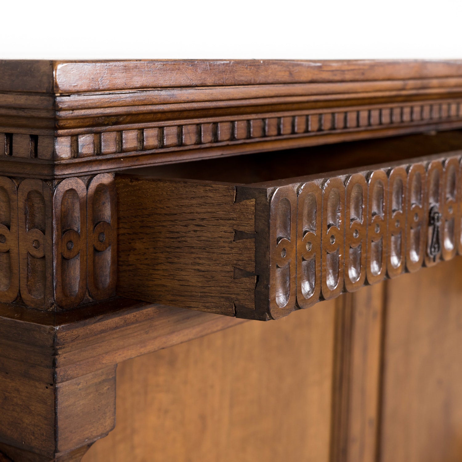 19th Century Spanish Renaissance Style Carved Walnut Wall Console with Three Drawers