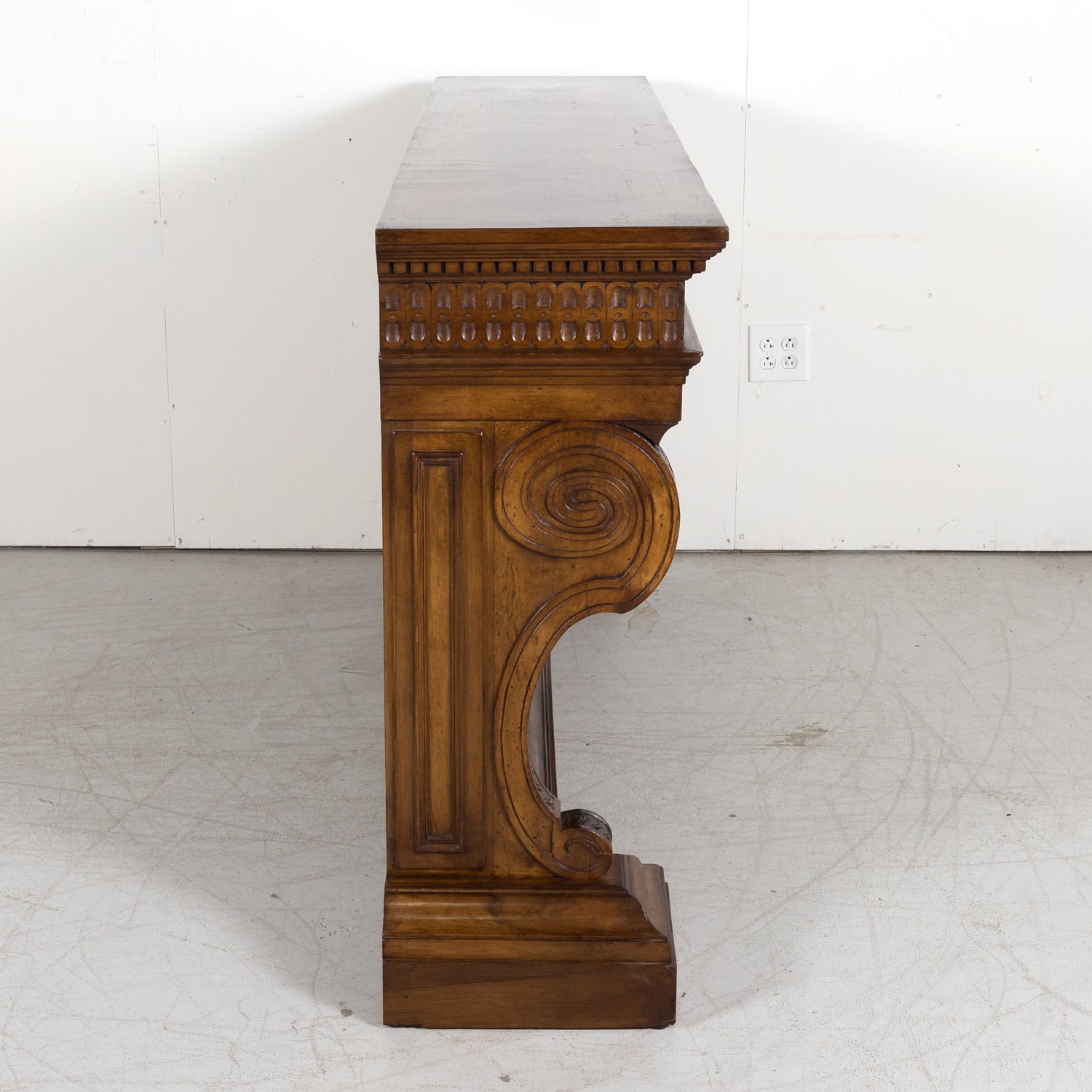 19th Century Spanish Renaissance Style Carved Walnut Wall Console with Three Drawers