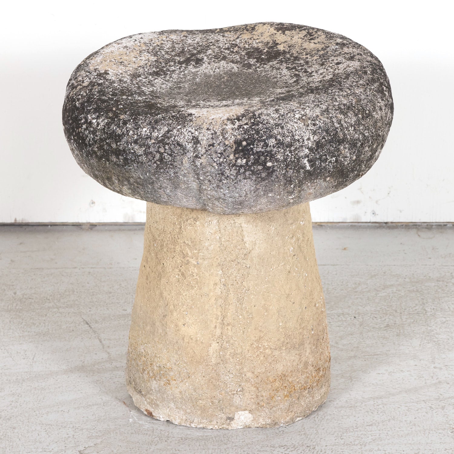 Vintage French Cast Stone Mushroom Garden Seat or Stool