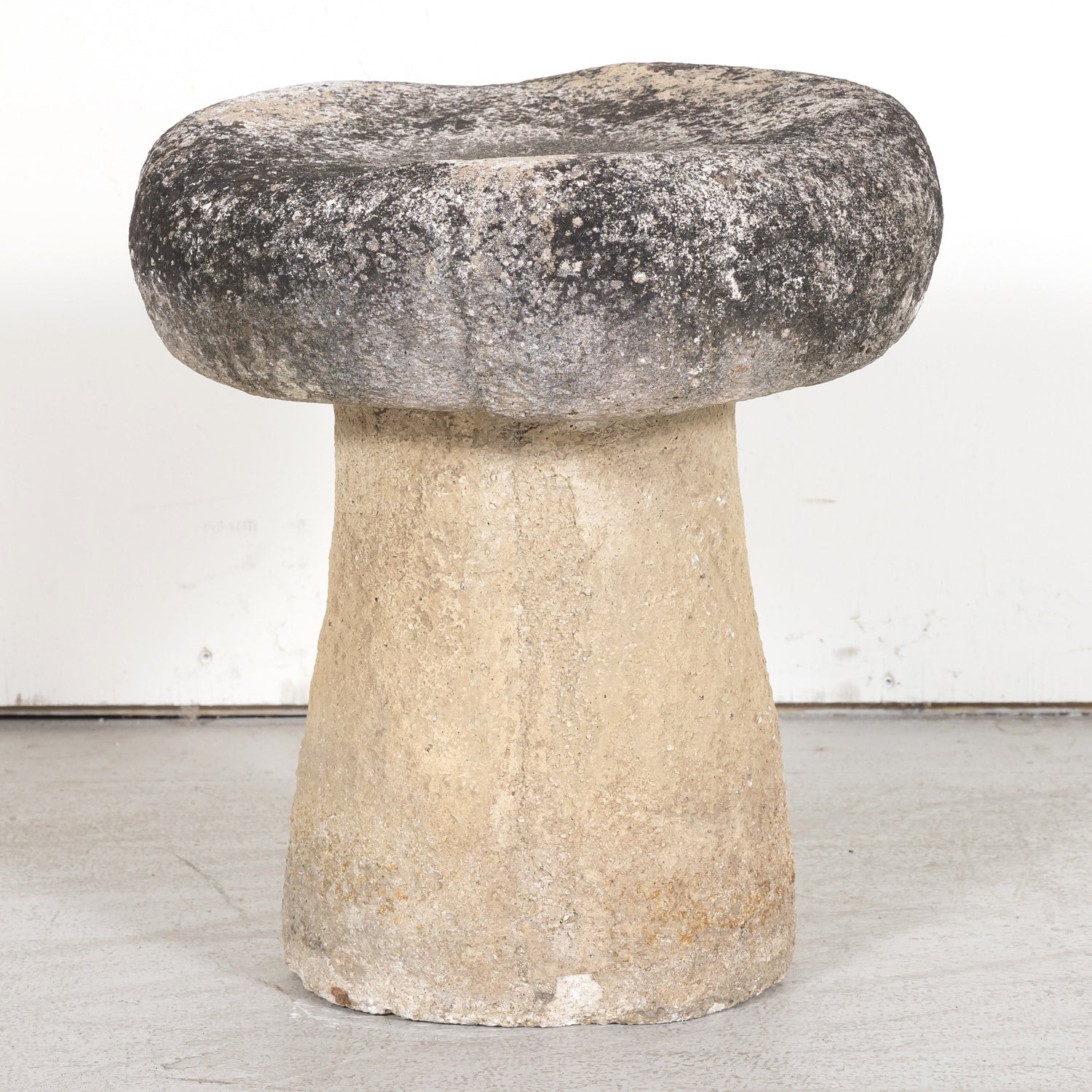 Vintage French Cast Stone Mushroom Garden Seat or Stool