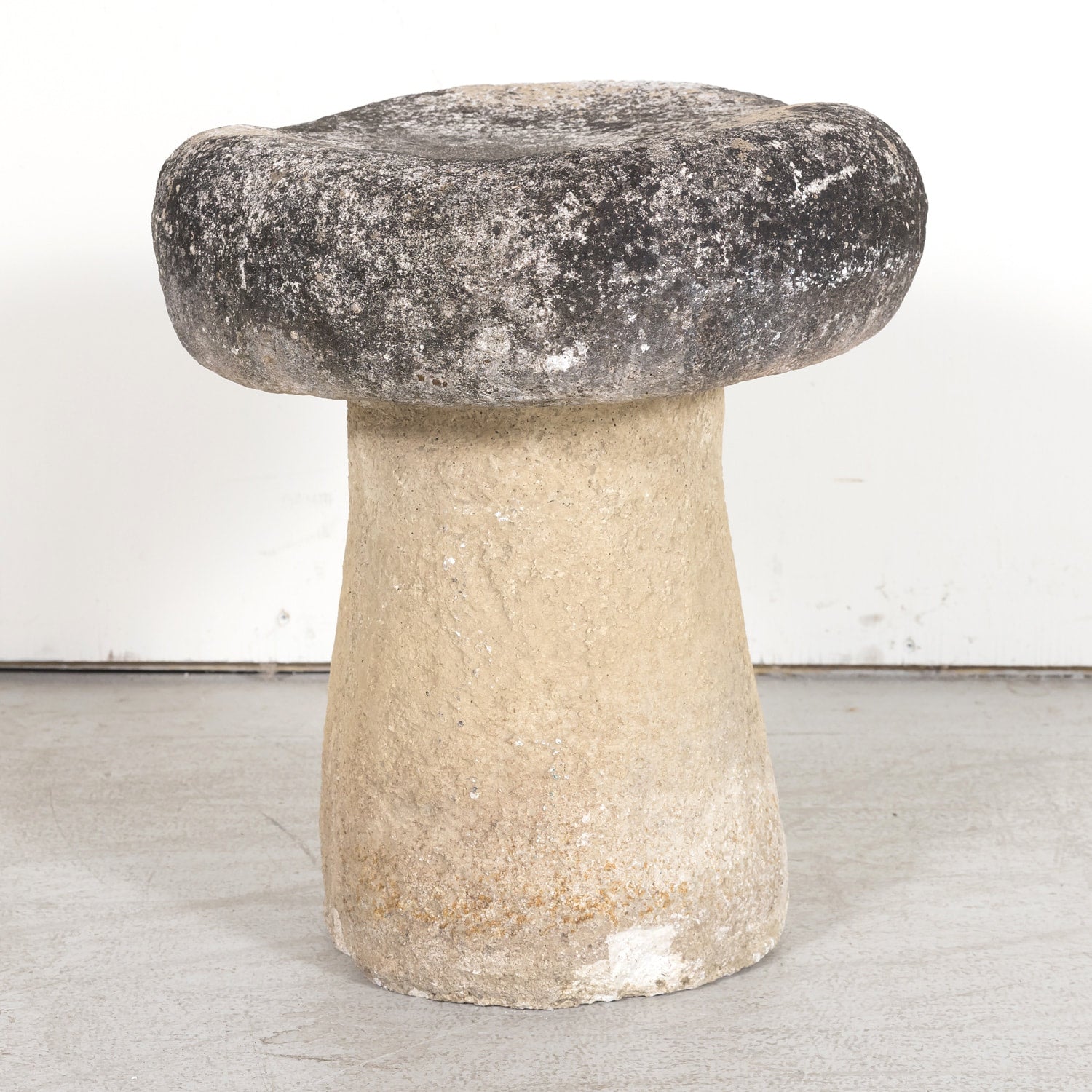 Vintage French Cast Stone Mushroom Garden Seat or Stool