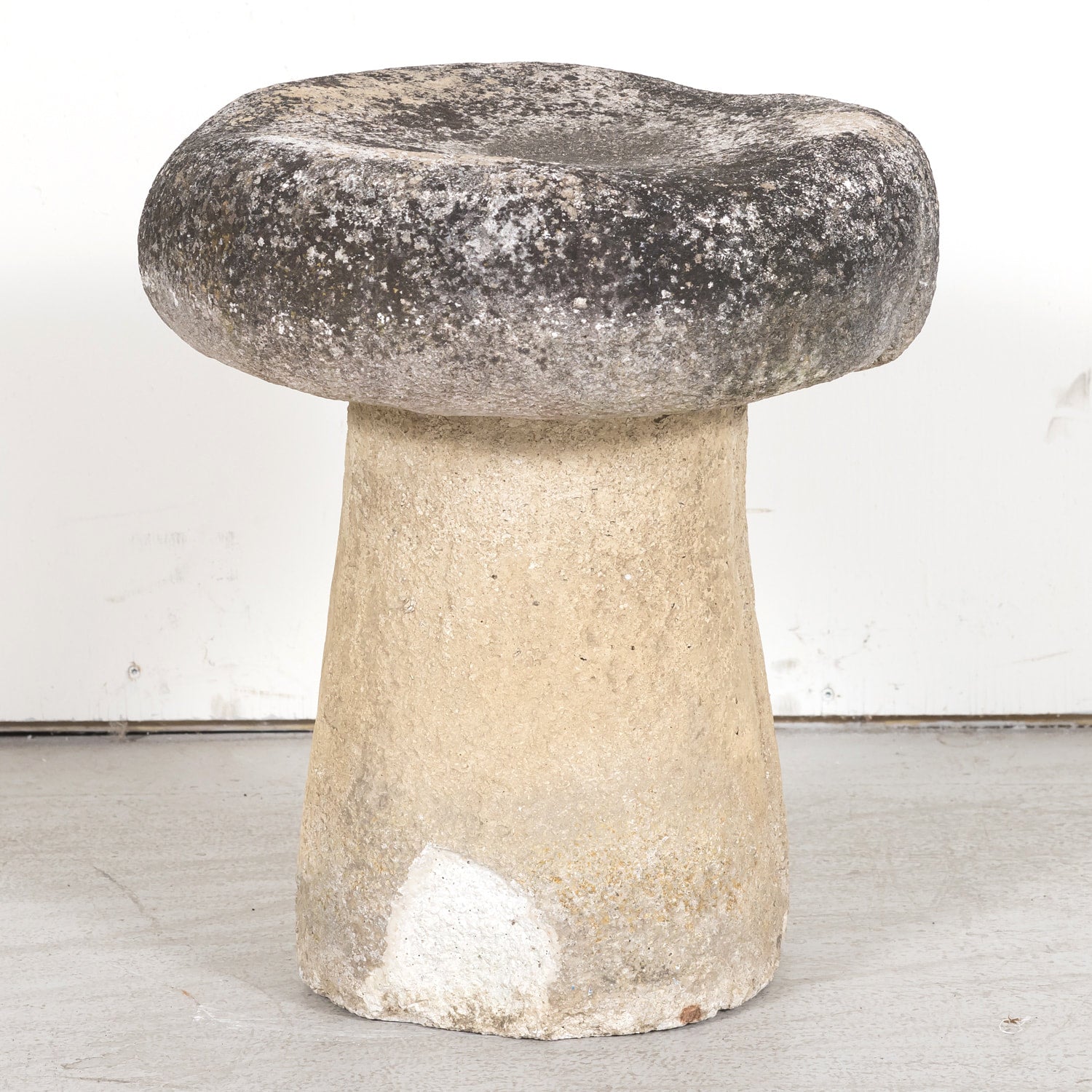 Vintage French Cast Stone Mushroom Garden Seat or Stool