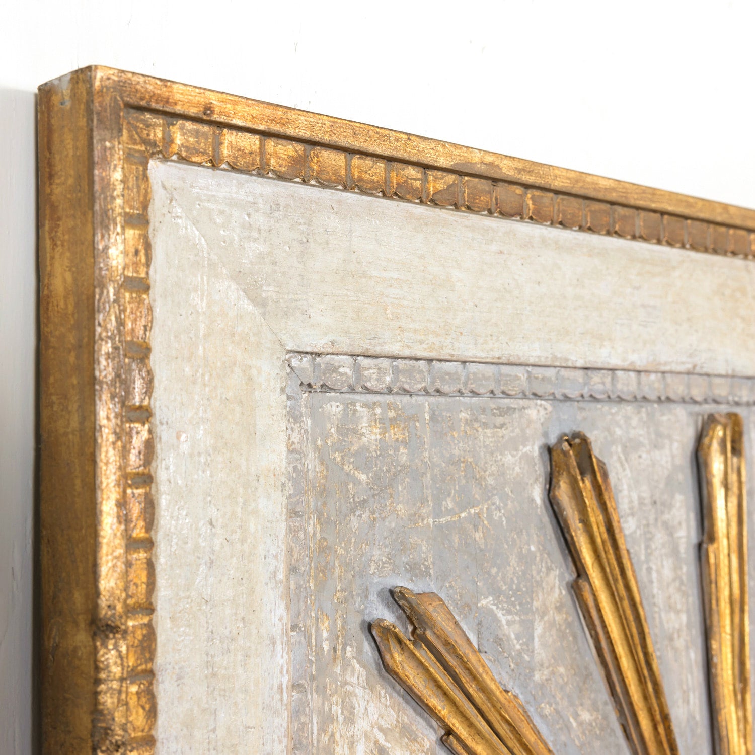 Framed Double Panel Italian Sunburst with 19th Century Giltwood and Silver Leaf Fragments