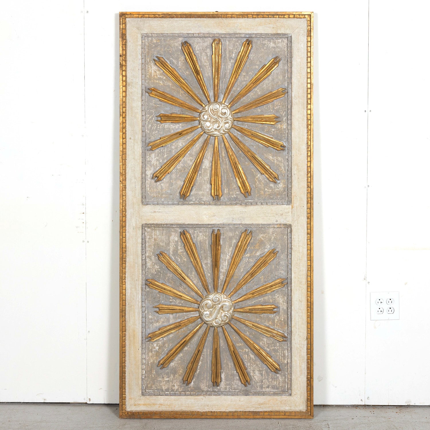 Framed Double Panel Italian Sunburst with 19th Century Giltwood and Silver Leaf Fragments