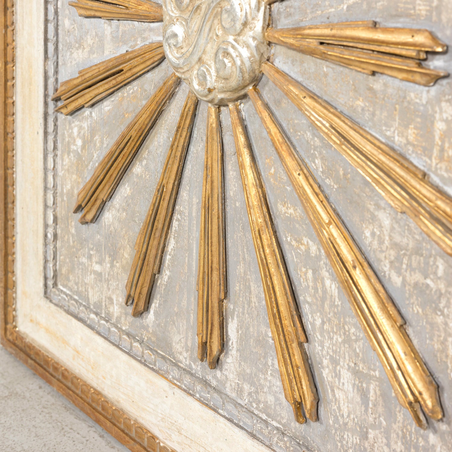 Framed Double Panel Italian Sunburst with 19th Century Giltwood and Silver Leaf Fragments