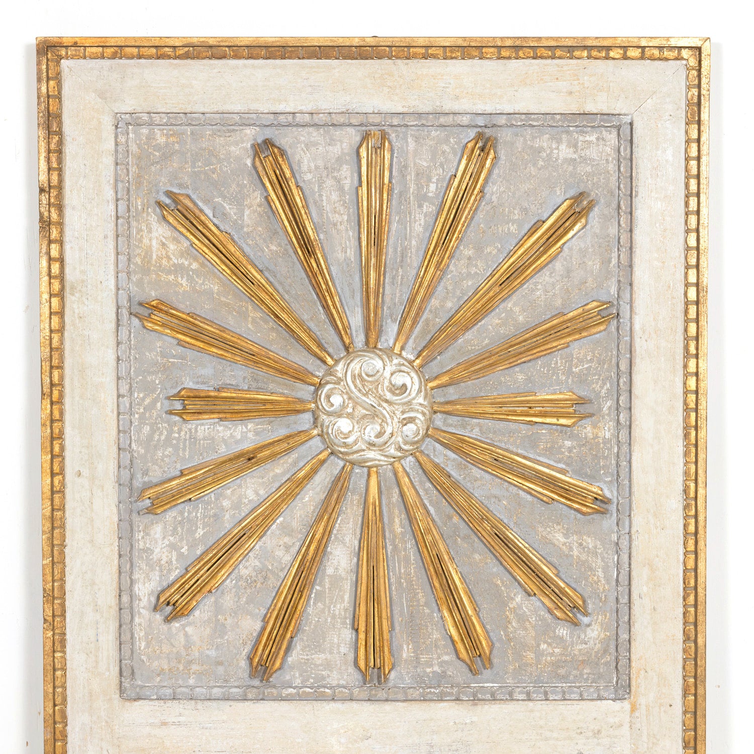 Framed Double Panel Italian Sunburst with 19th Century Giltwood and Silver Leaf Fragments