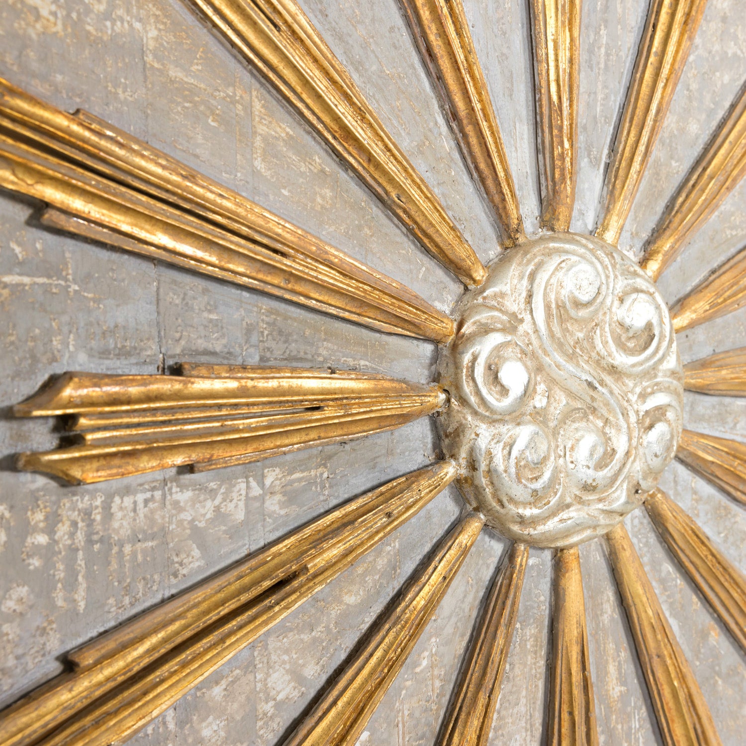 Framed Double Panel Italian Sunburst with 19th Century Giltwood and Silver Leaf Fragments