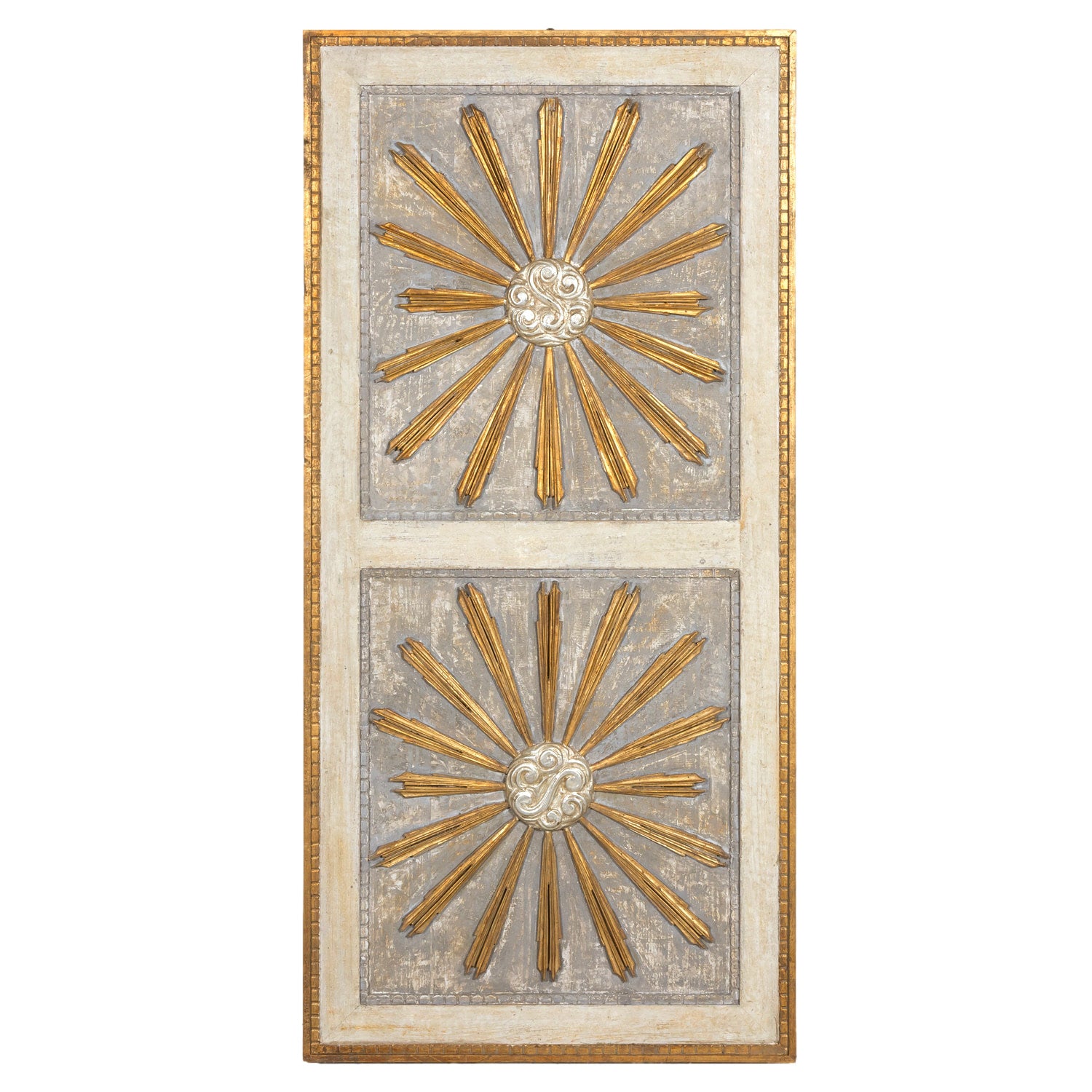 Framed Double Panel Italian Sunburst with 19th Century Giltwood and Silver Leaf Fragments
