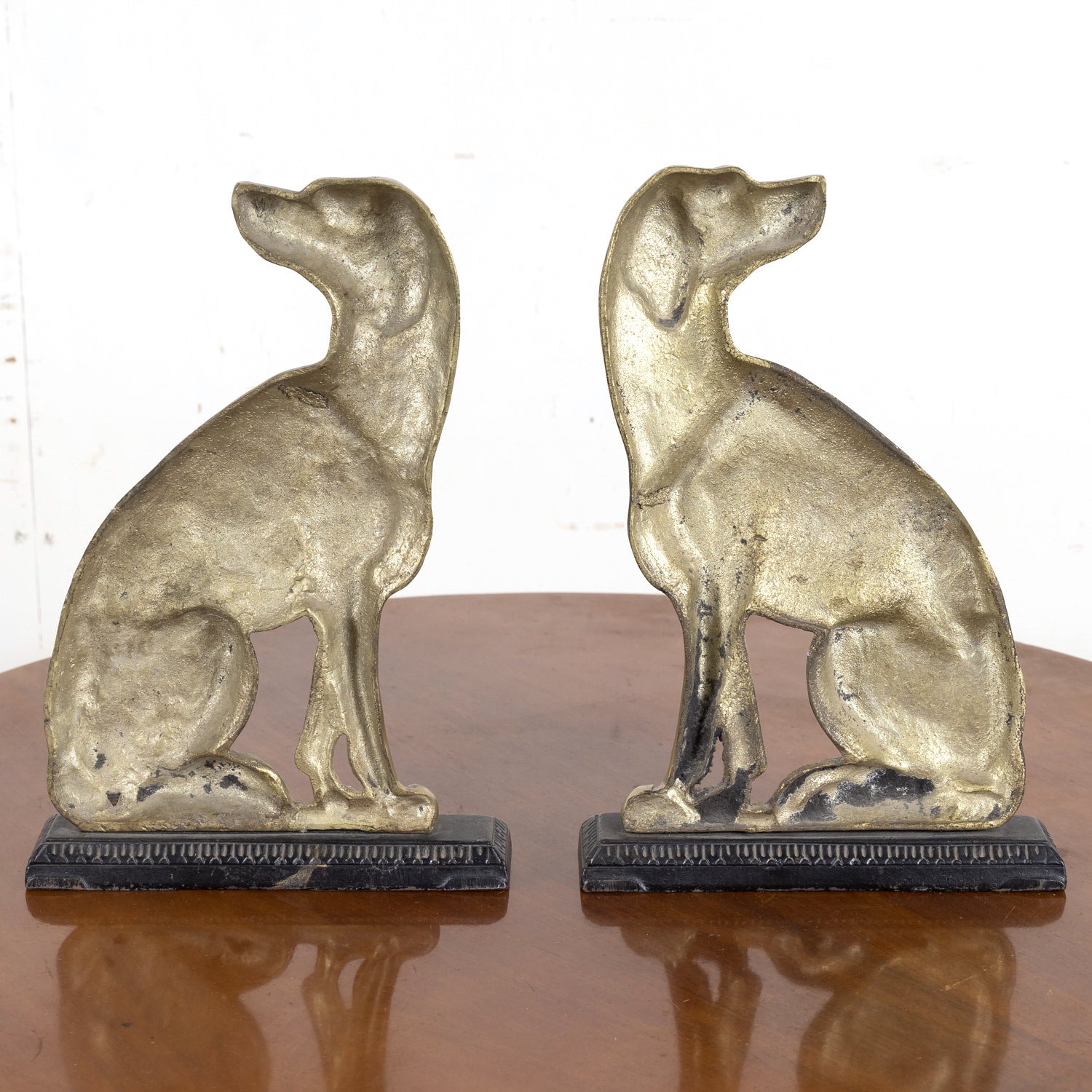 Pair of 19th Century English Brass Hunting Dog Doorstops or Bookends