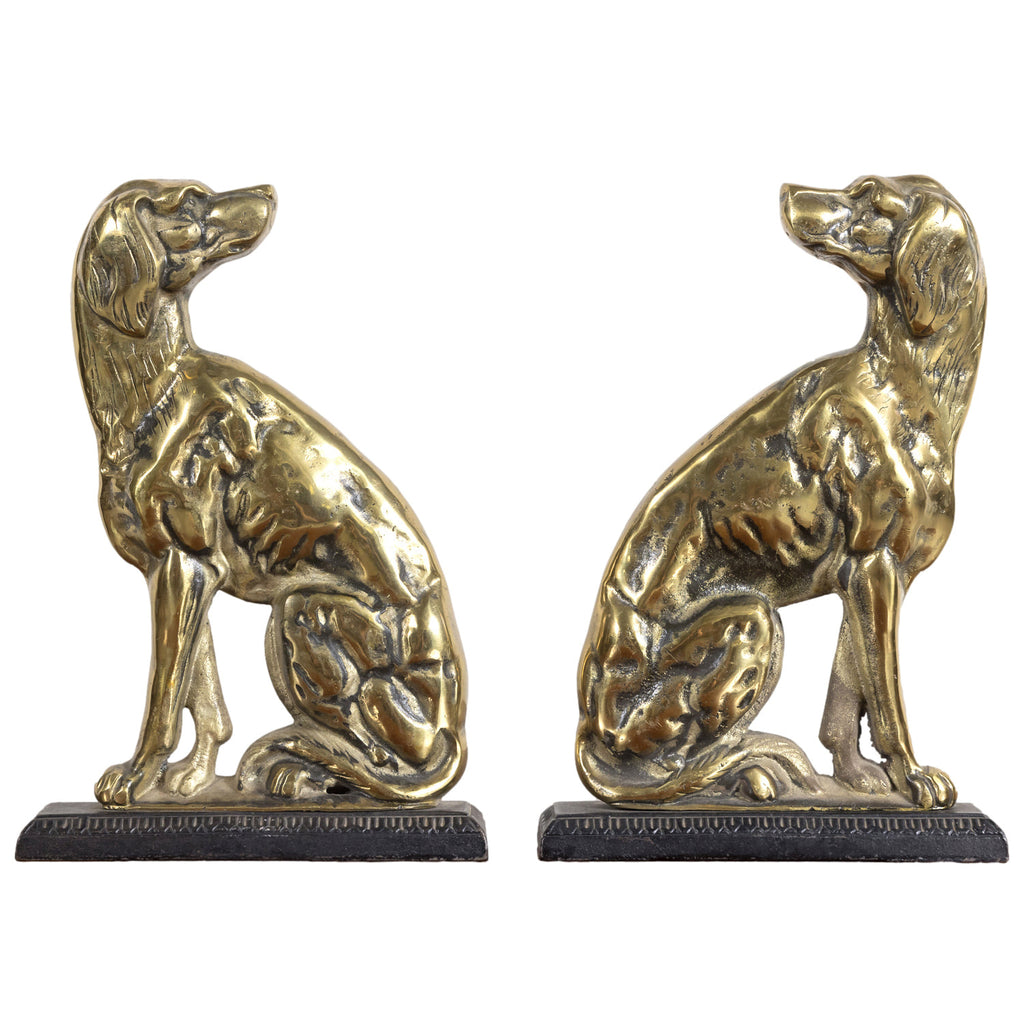 Pair of 19th Century English Brass Hunting Dog Doorstops or Bookends