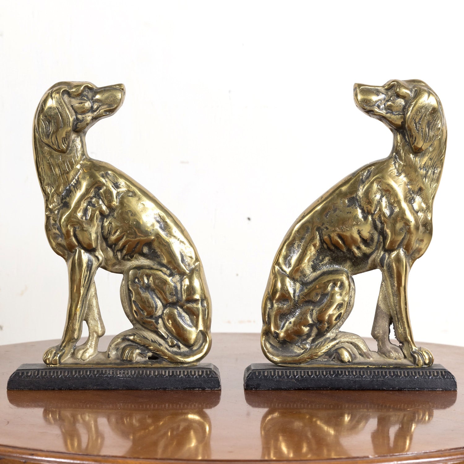 Pair of 19th Century English Brass Hunting Dog Doorstops or Bookends