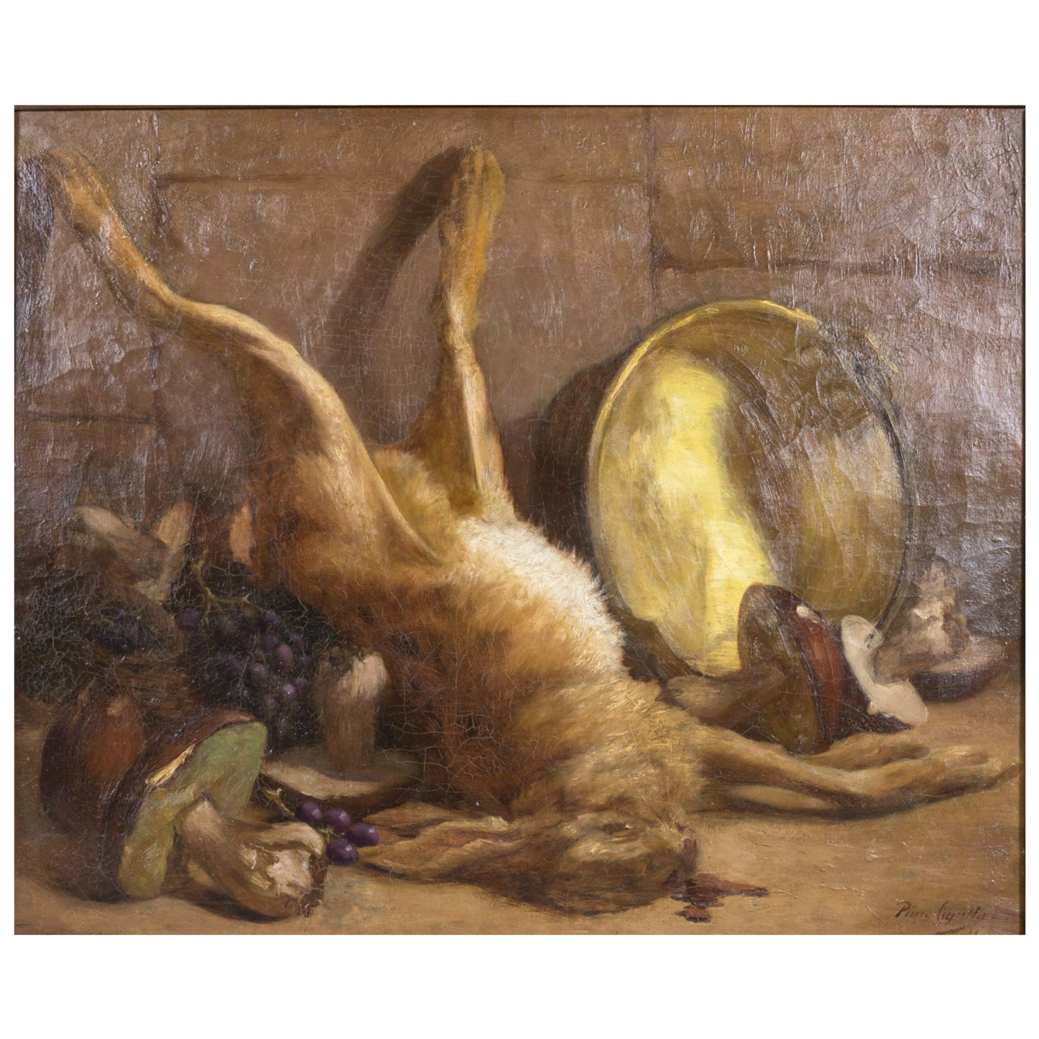 19th Century Framed Original French Oil on Canvas with Dead Game, Signed