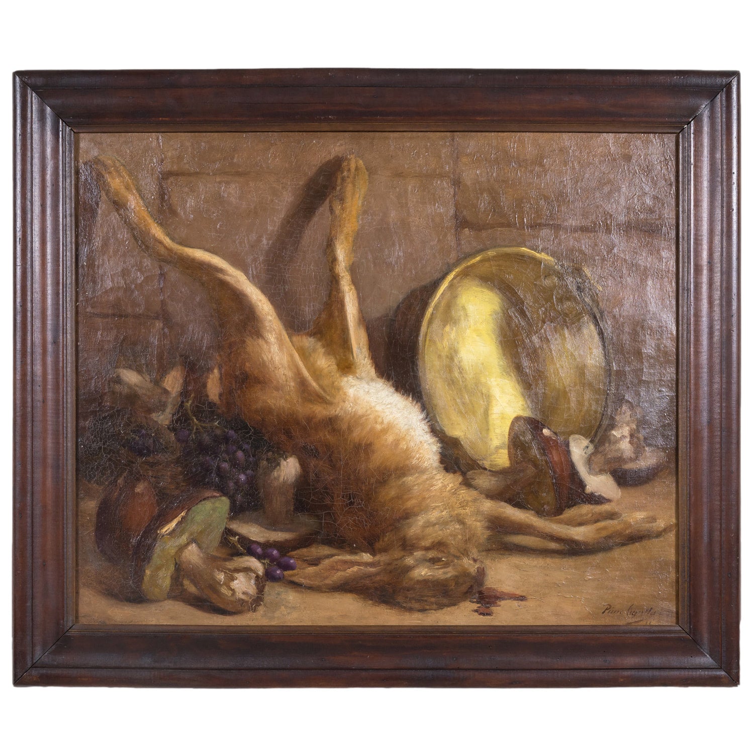 19th Century Framed Original French Oil on Canvas with Dead Game, Signed