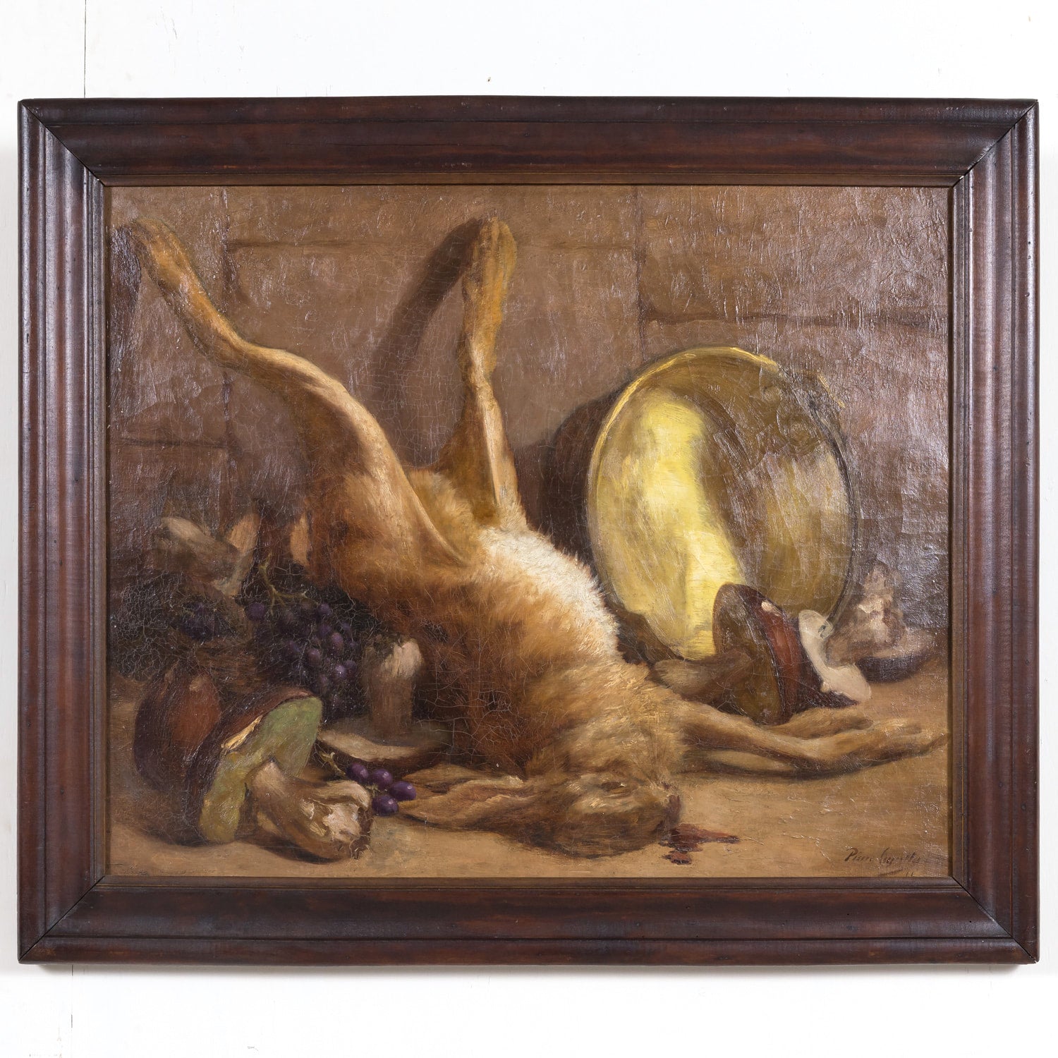 19th Century Framed Original French Oil on Canvas with Dead Game, Signed