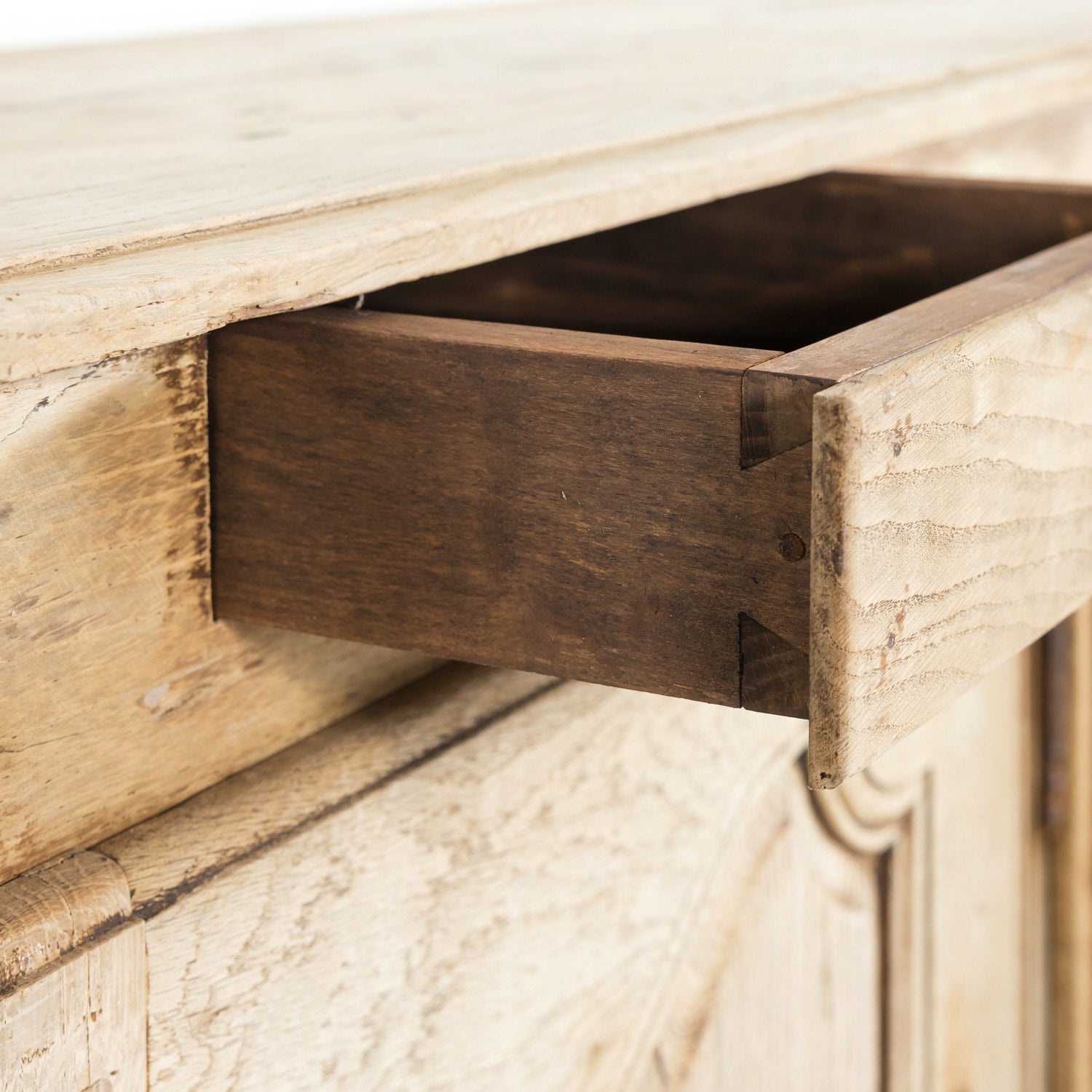 19th Century Carved French Country Louis XV Style Bleached Oak Enfilade Buffet