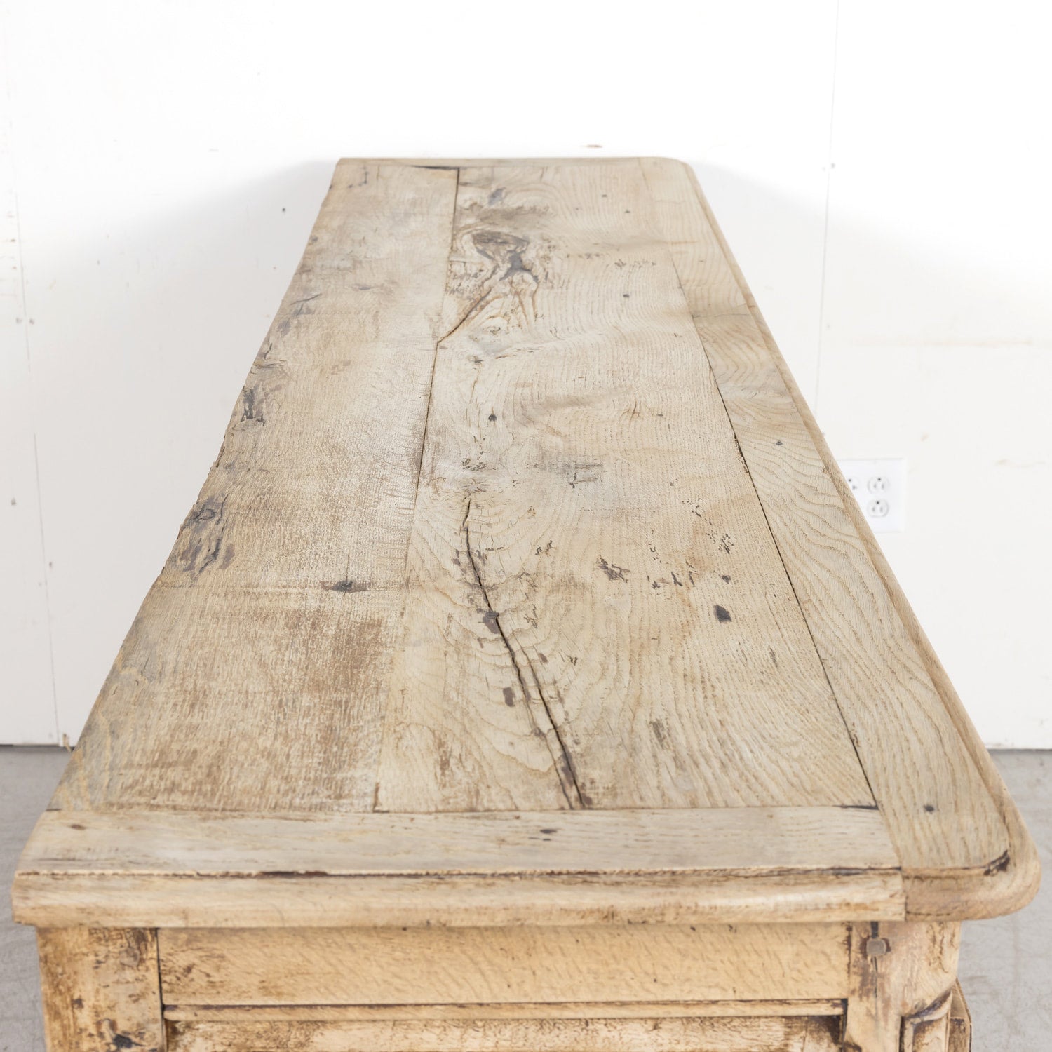 19th Century Carved French Country Louis XV Style Bleached Oak Enfilade Buffet