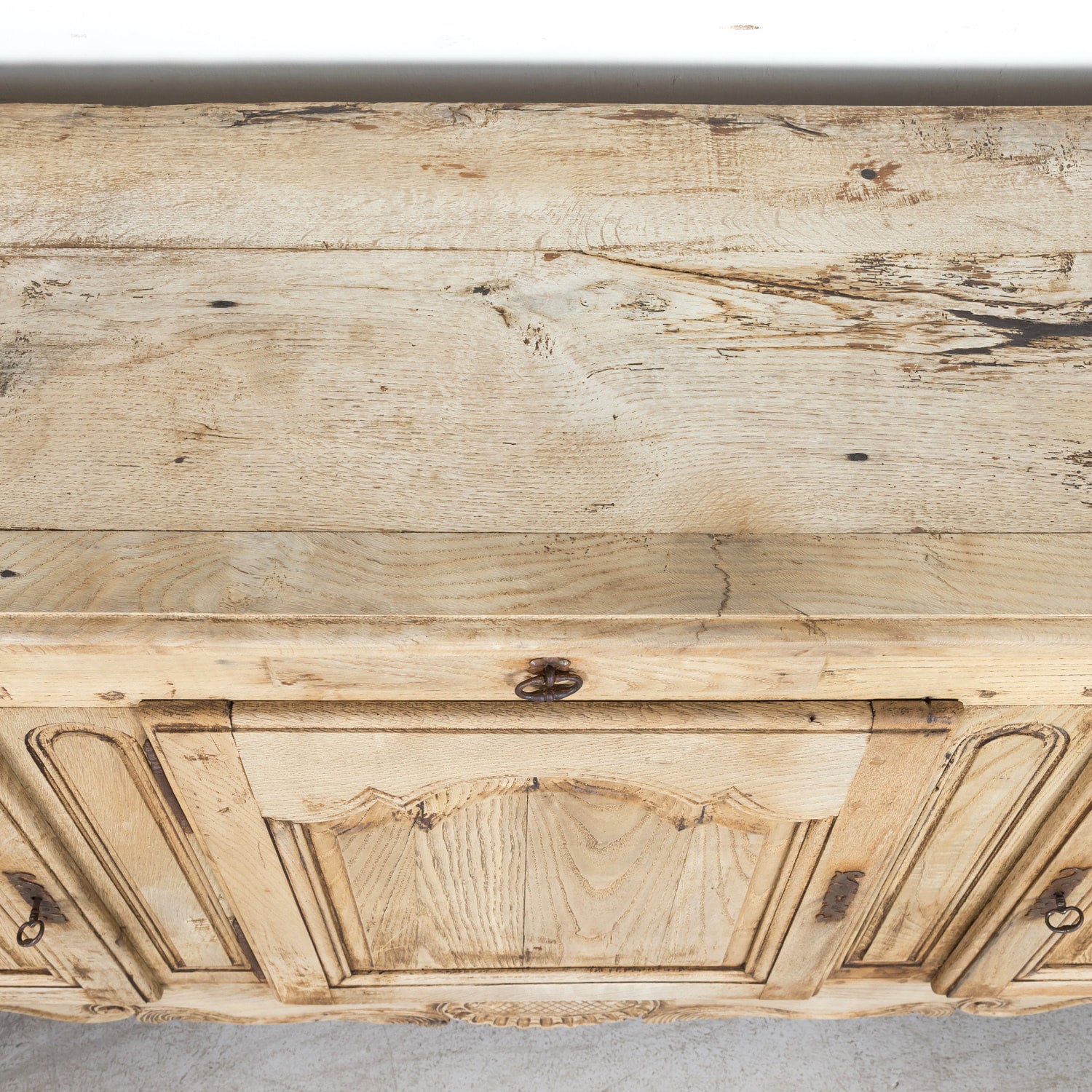 19th Century Carved French Country Louis XV Style Bleached Oak Enfilade Buffet