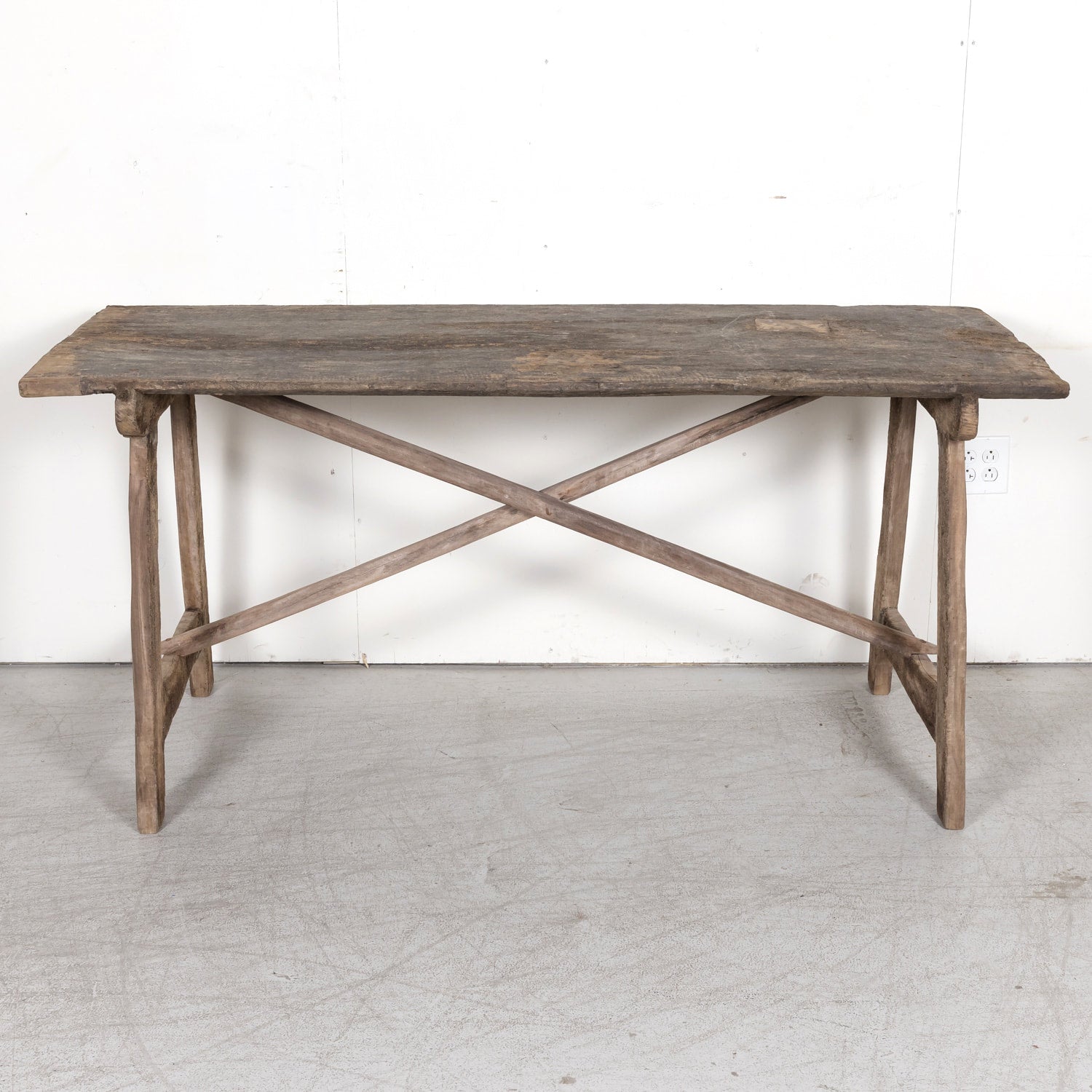 Mid-18th Century Primitive Spanish Catalan Walnut Console or Side Trestle Table