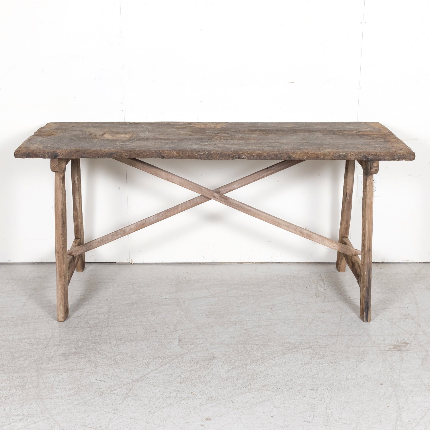Mid-18th Century Primitive Spanish Catalan Walnut Console or Side Trestle Table