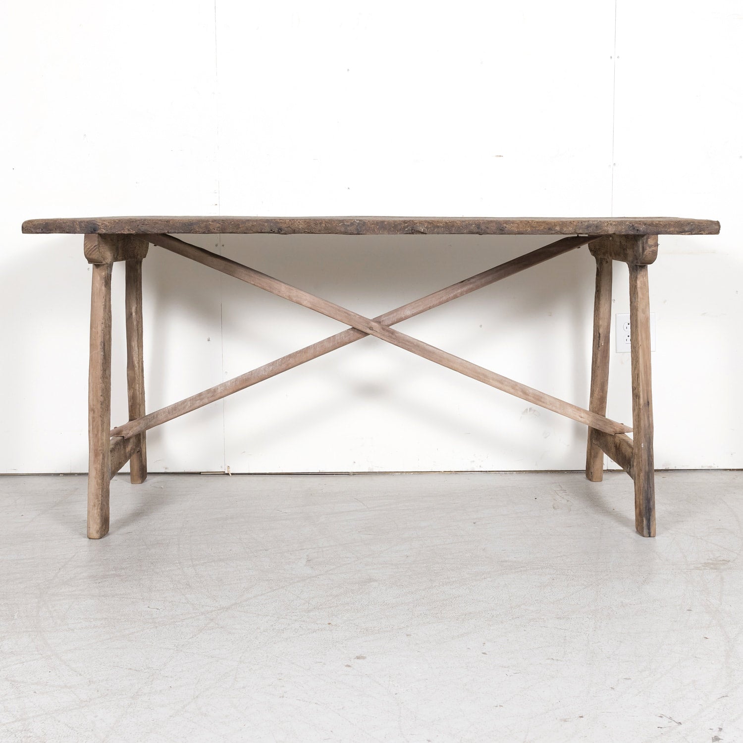 Mid-18th Century Primitive Spanish Catalan Walnut Console or Side Trestle Table