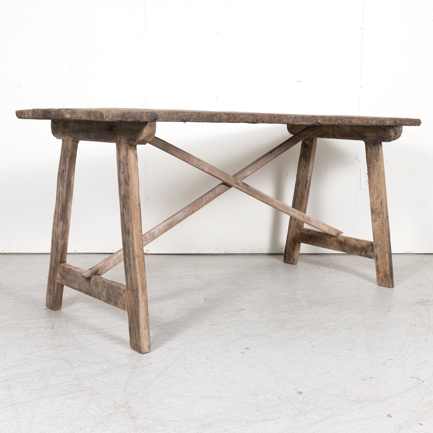 Mid-18th Century Primitive Spanish Catalan Walnut Console or Side Trestle Table