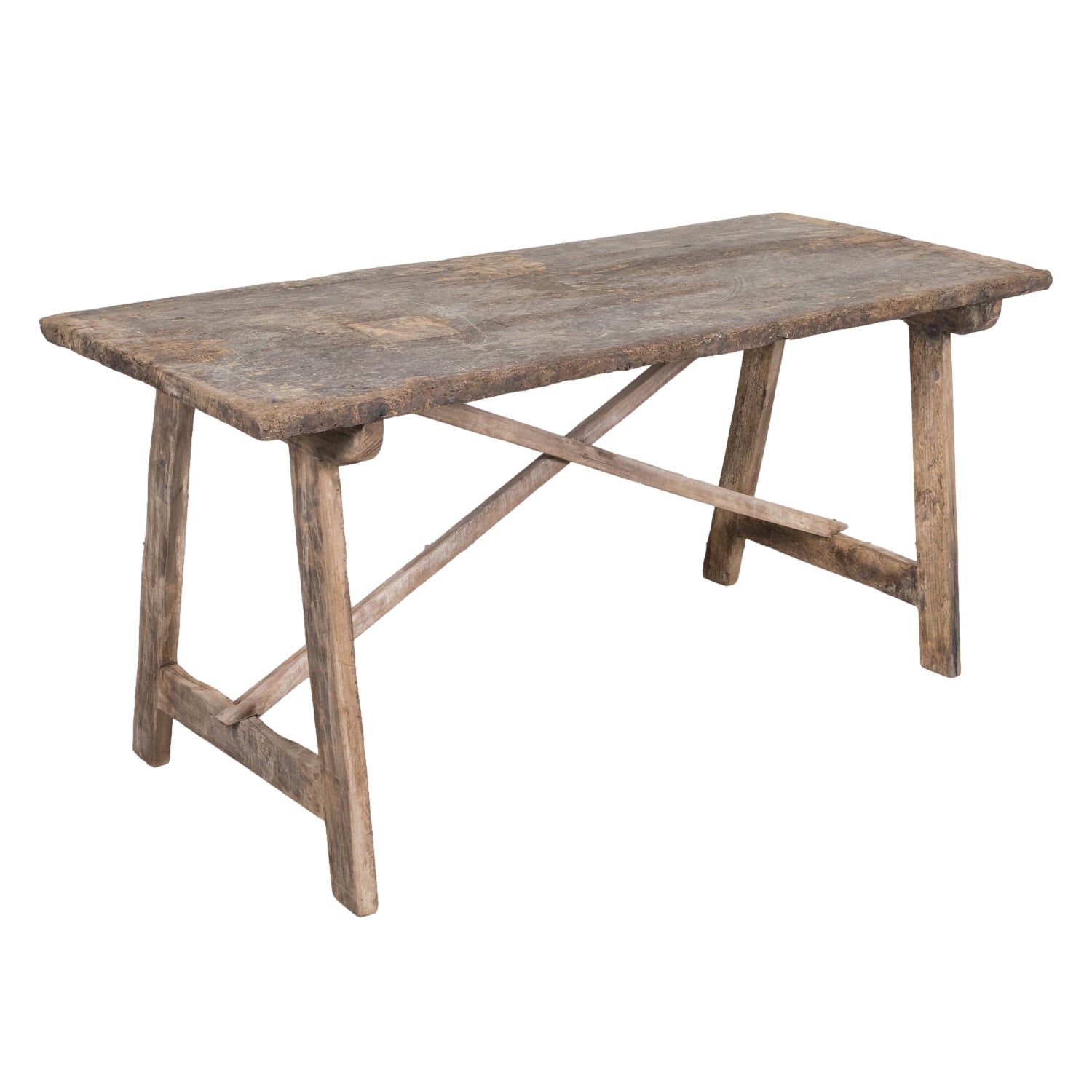 Mid-18th Century Primitive Spanish Catalan Walnut Console or Side Trestle Table