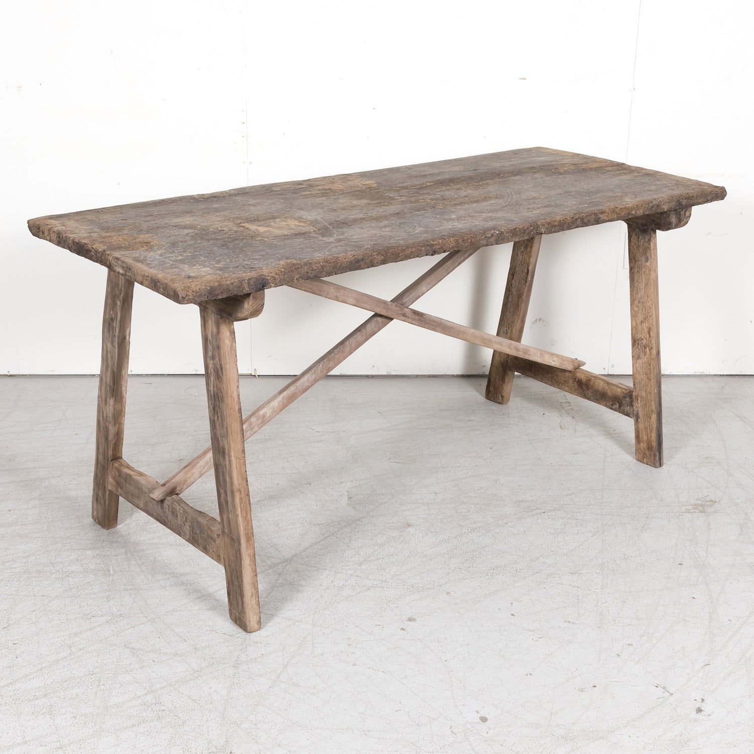 Mid-18th Century Primitive Spanish Catalan Walnut Console or Side Trestle Table