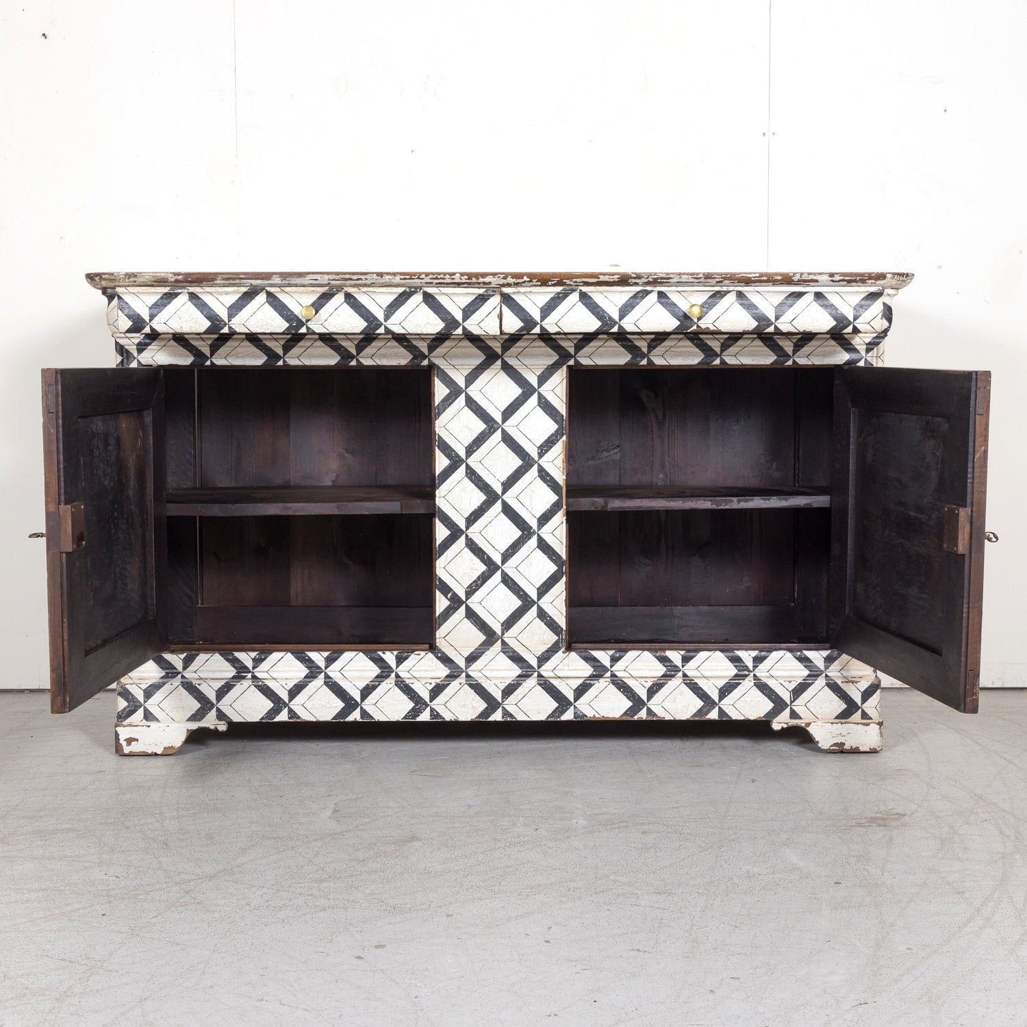 19th Century French Louis Philippe Period Black and White Painted Buffet