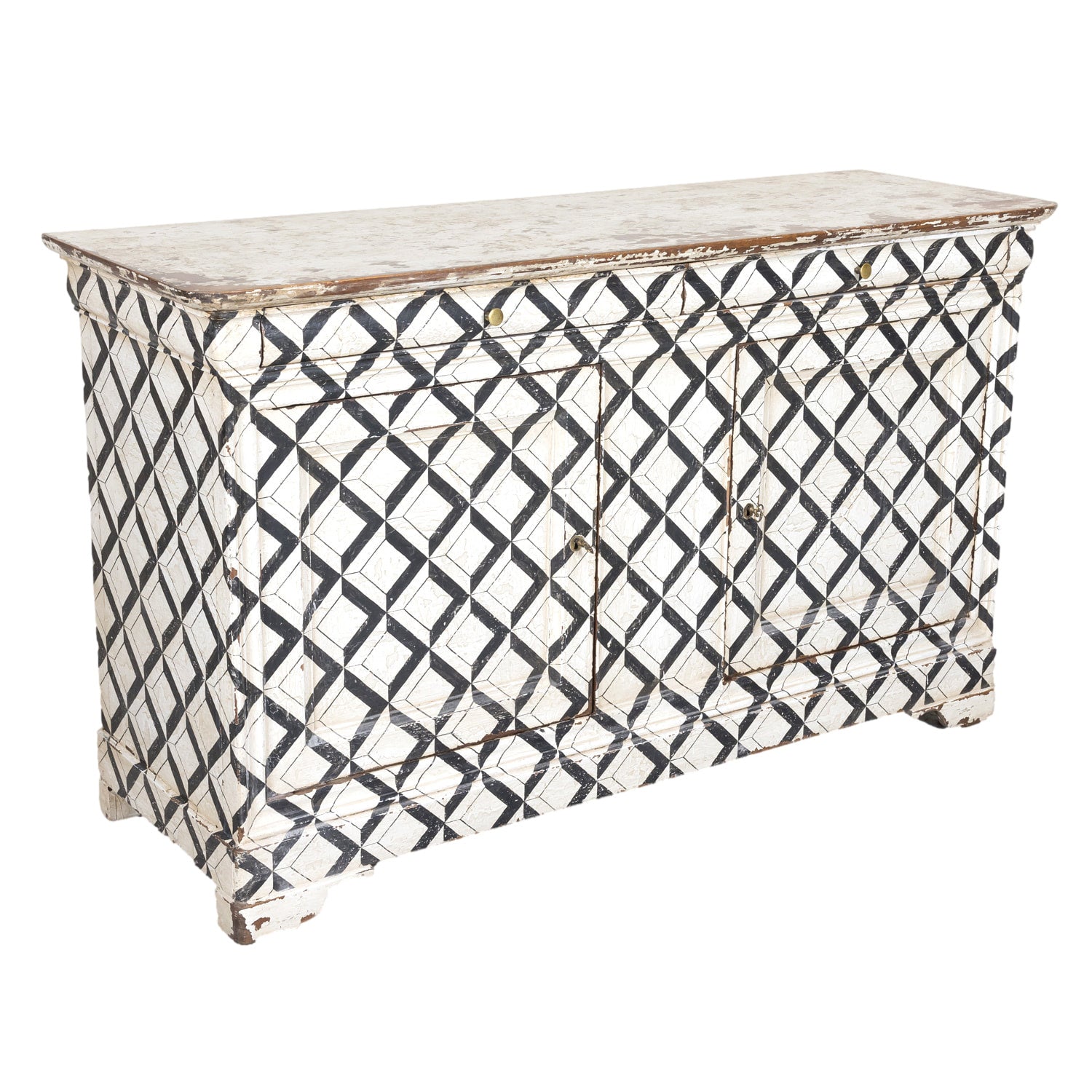 19th Century French Louis Philippe Period Black and White Painted Buff ...
