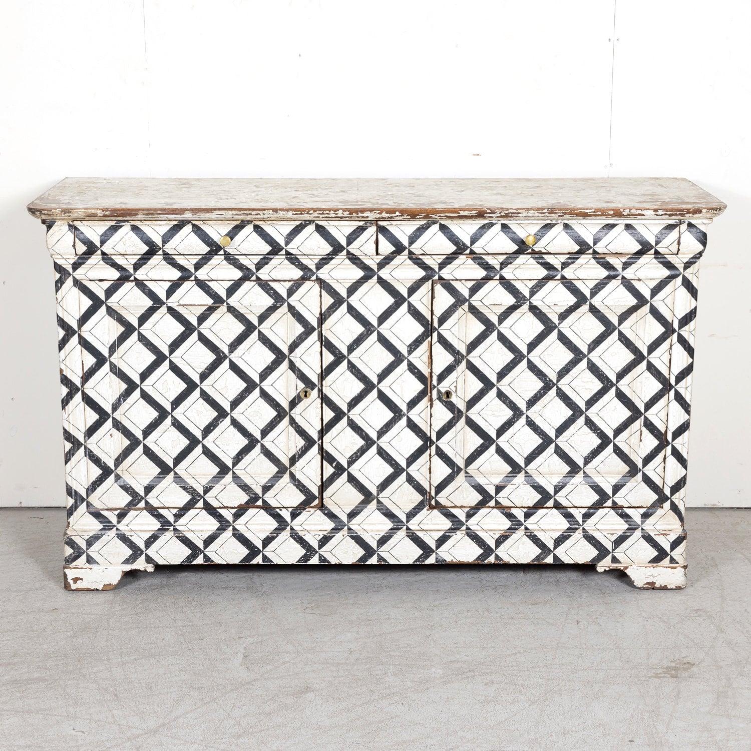 19th Century French Louis Philippe Period Black and White Painted Buffet