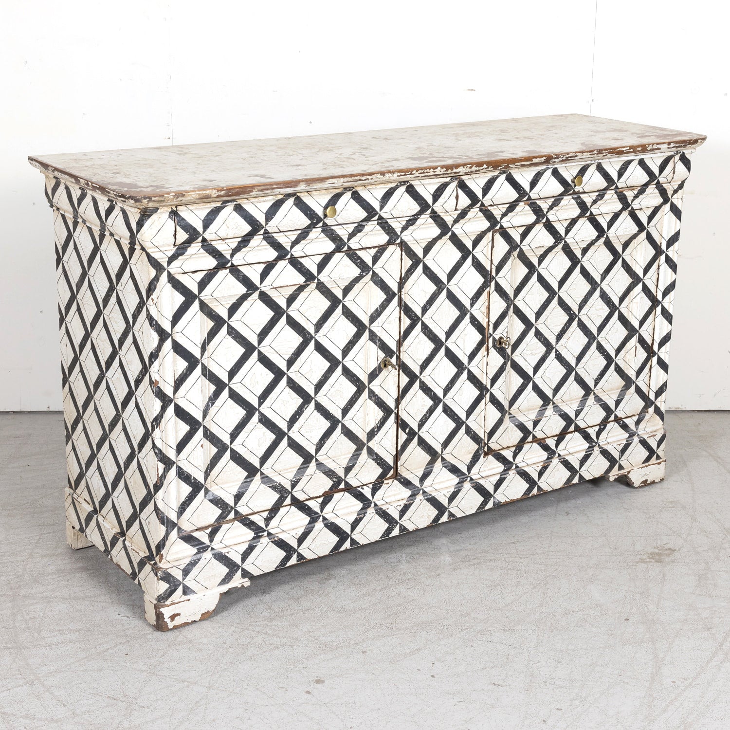 19th Century French Louis Philippe Period Black and White Painted Buffet