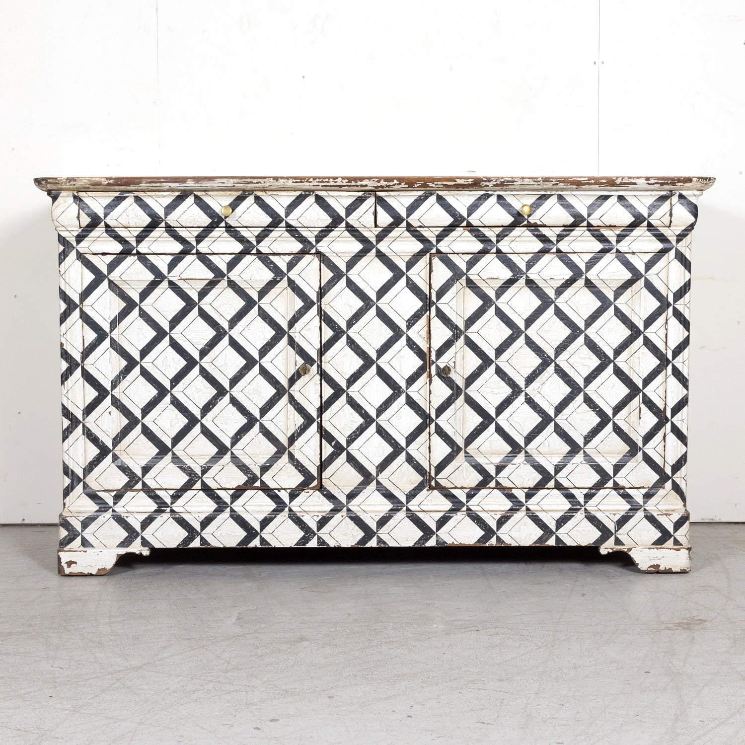 19th Century French Louis Philippe Period Black and White Painted Buffet