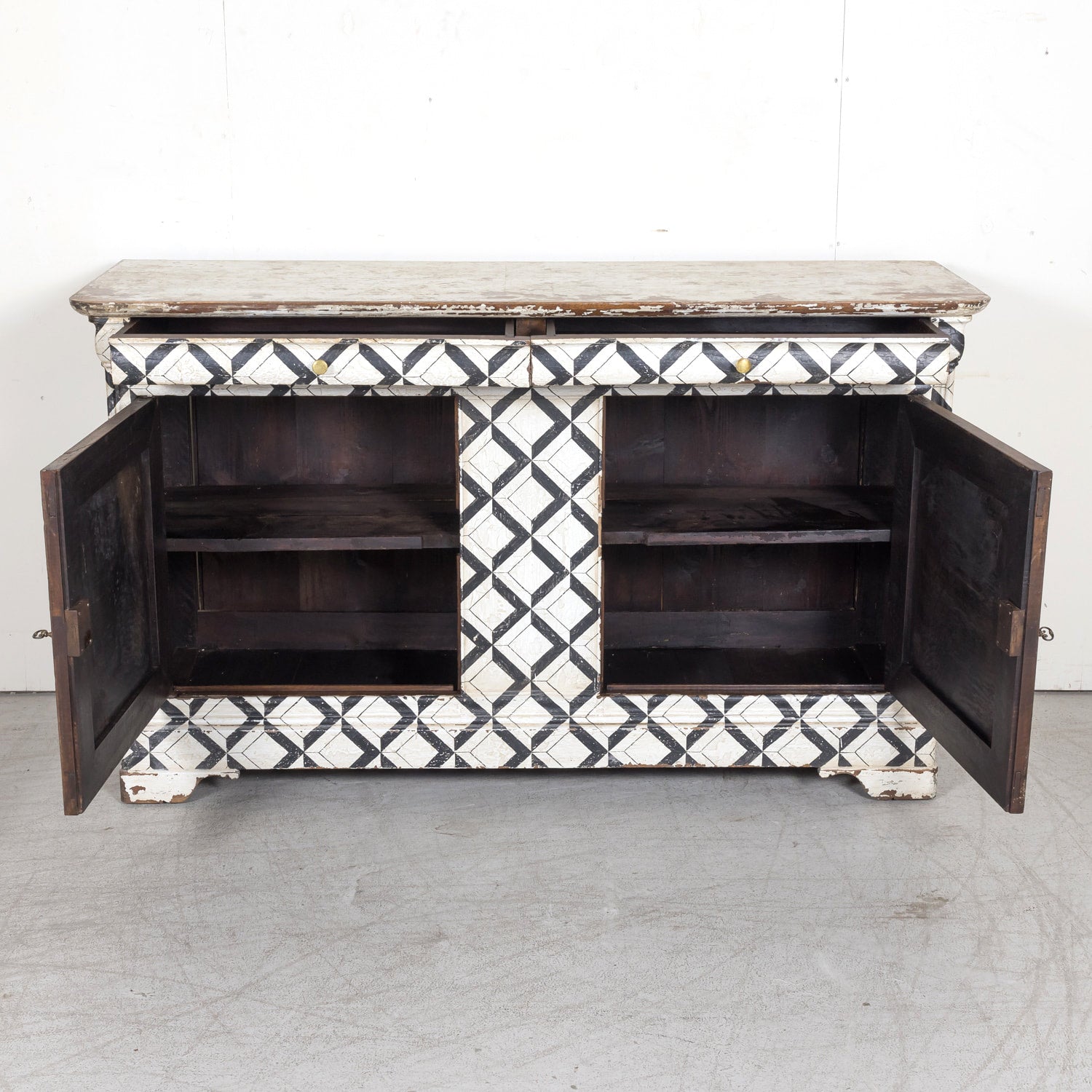 19th Century French Louis Philippe Period Black and White Painted Buffet