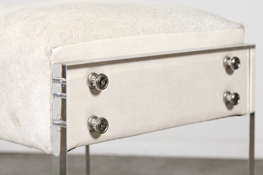 Gigi Lucite and Hide Counter Stool with Footrests