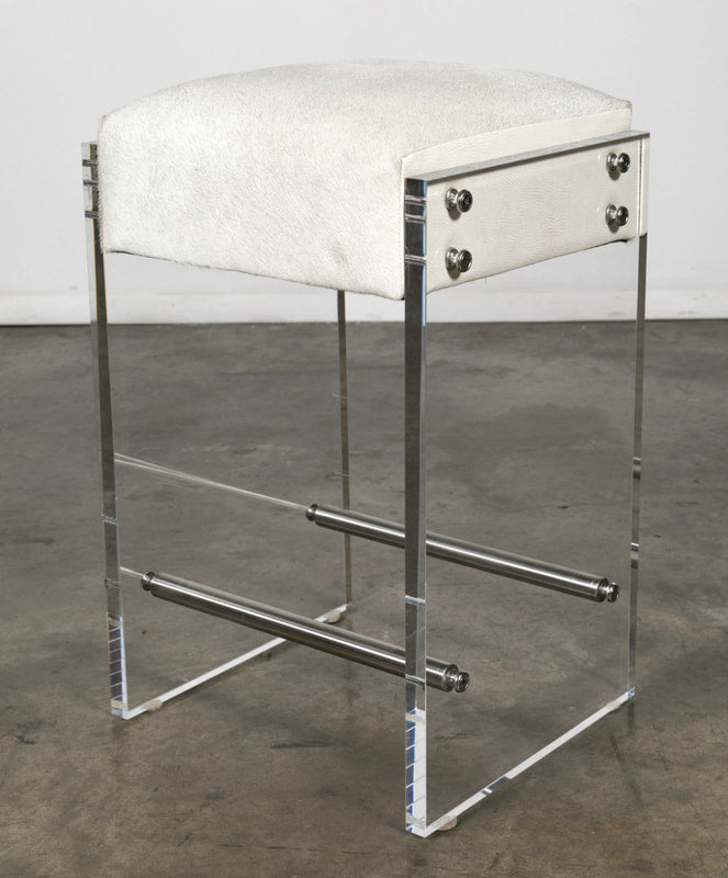 Gigi Lucite and Hide Counter Stool with Footrests